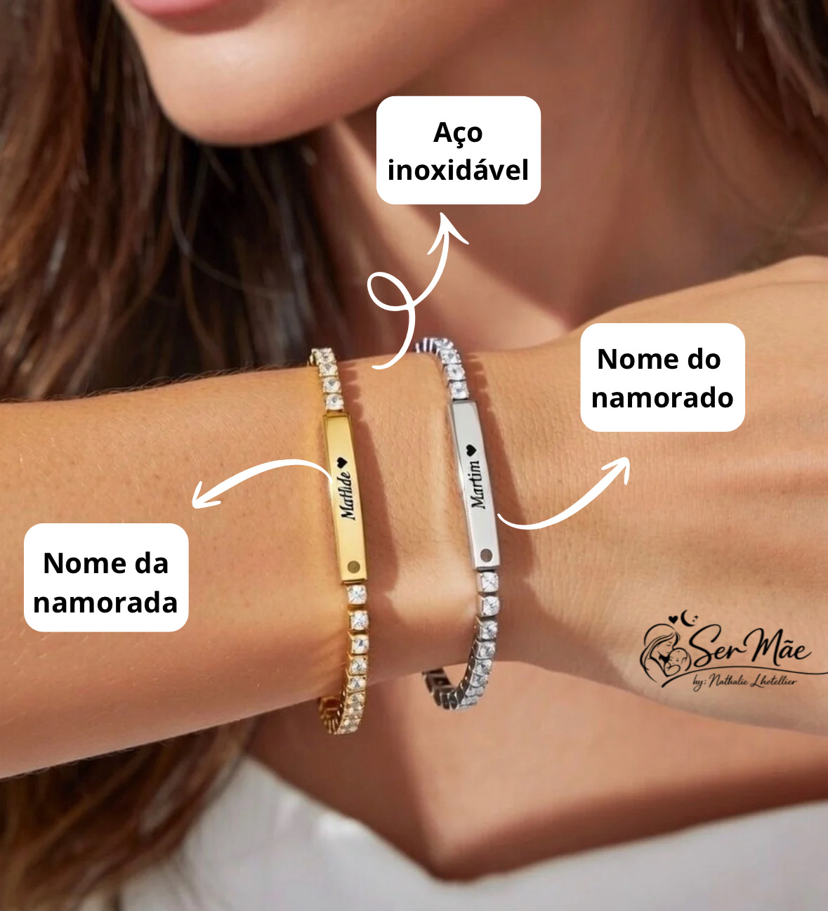 Pulseira aço com brilhantes chapa personalizada