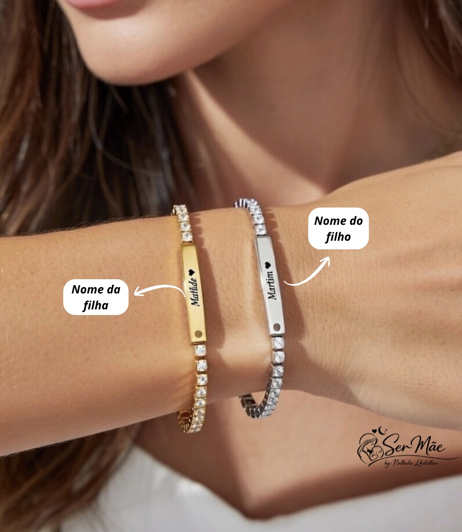 Pulseira aço com brilhantes chapa personalizada