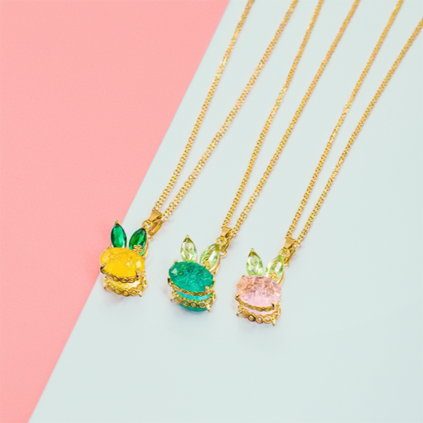 New Exquisite Colorful Zircon Rabbit Pendant, Stainless Steel Necklace