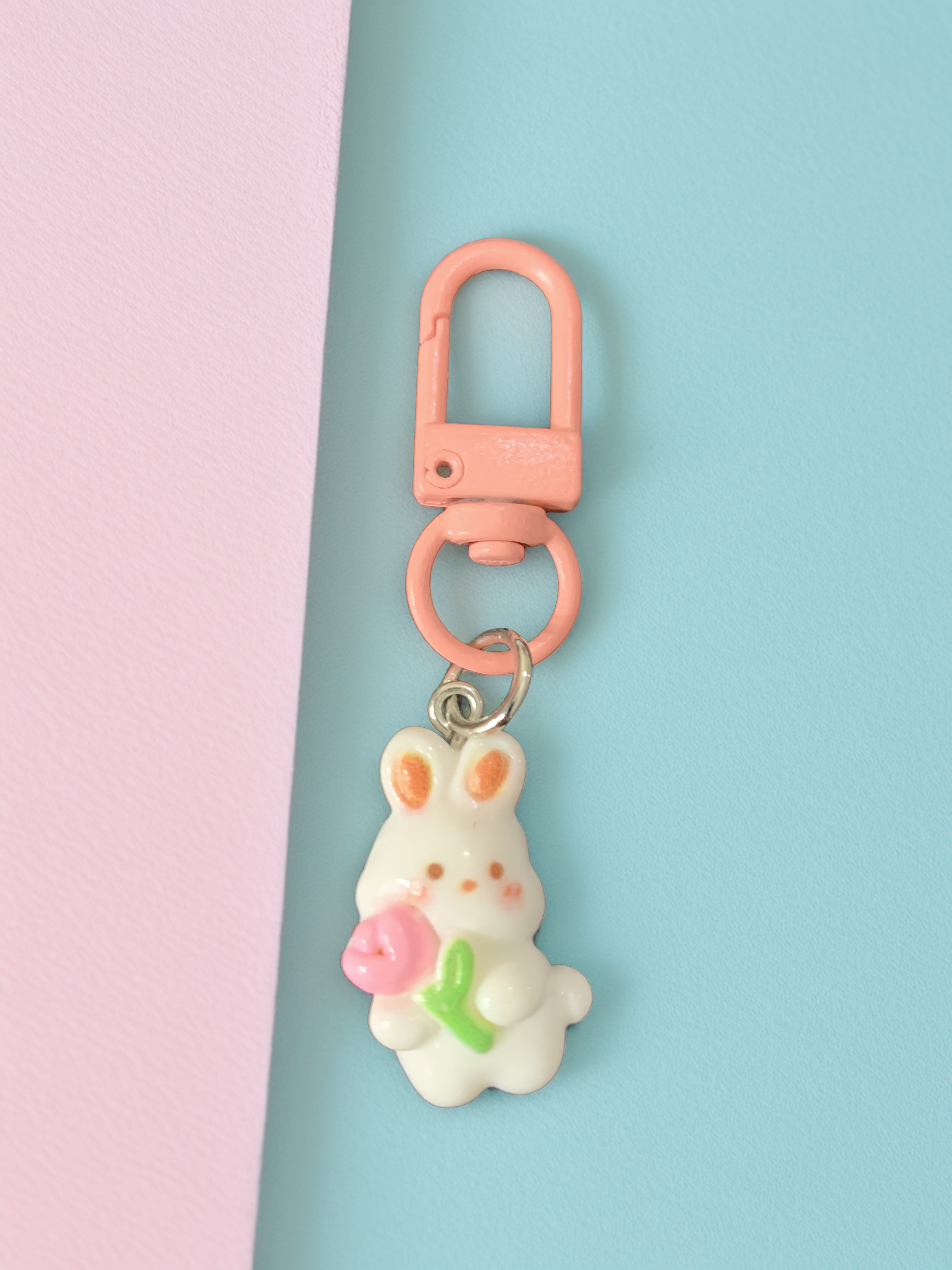 Rabbit with Tulip Resin Keychain