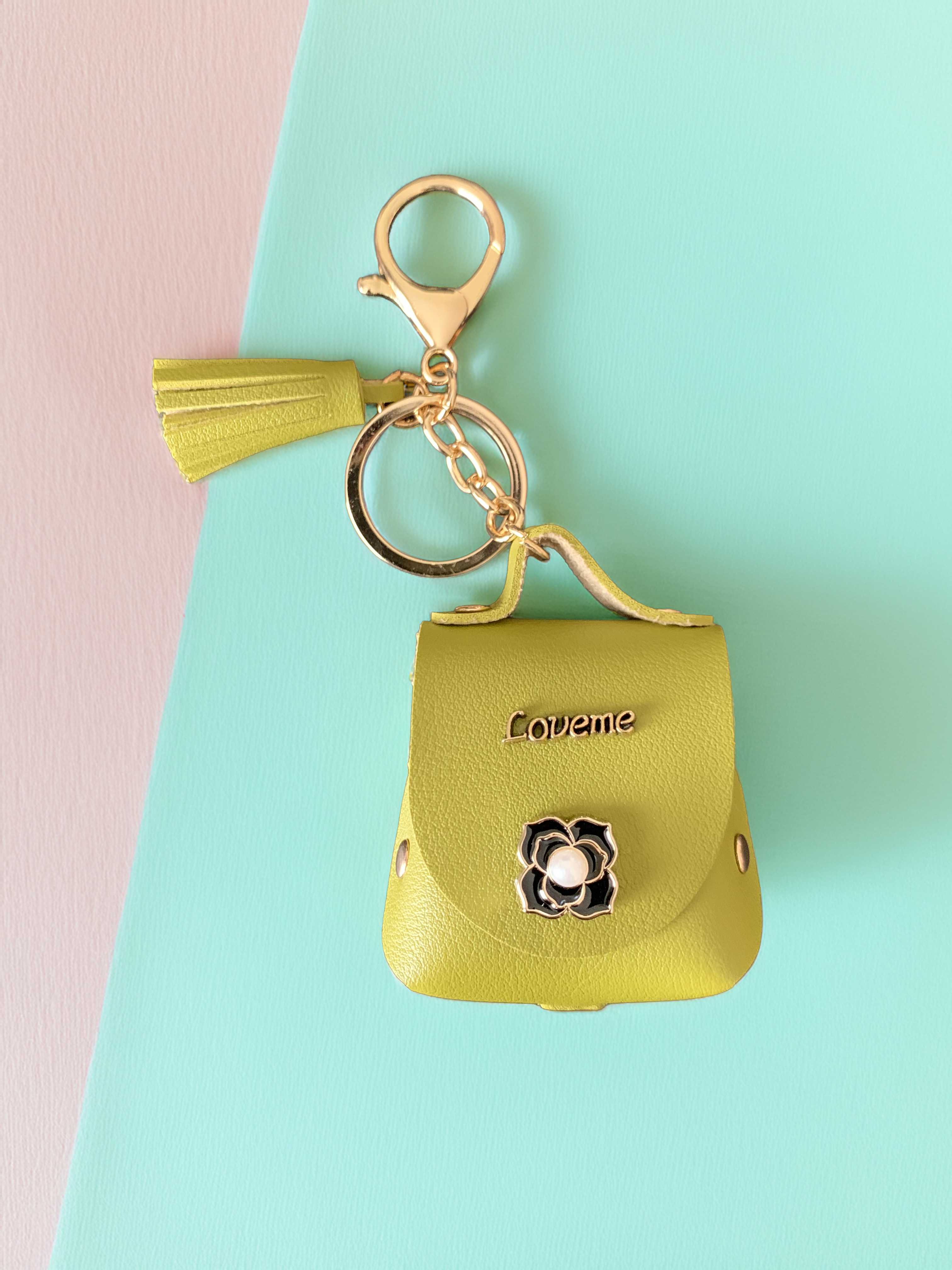 Orange Small Leather Keychain Pouch