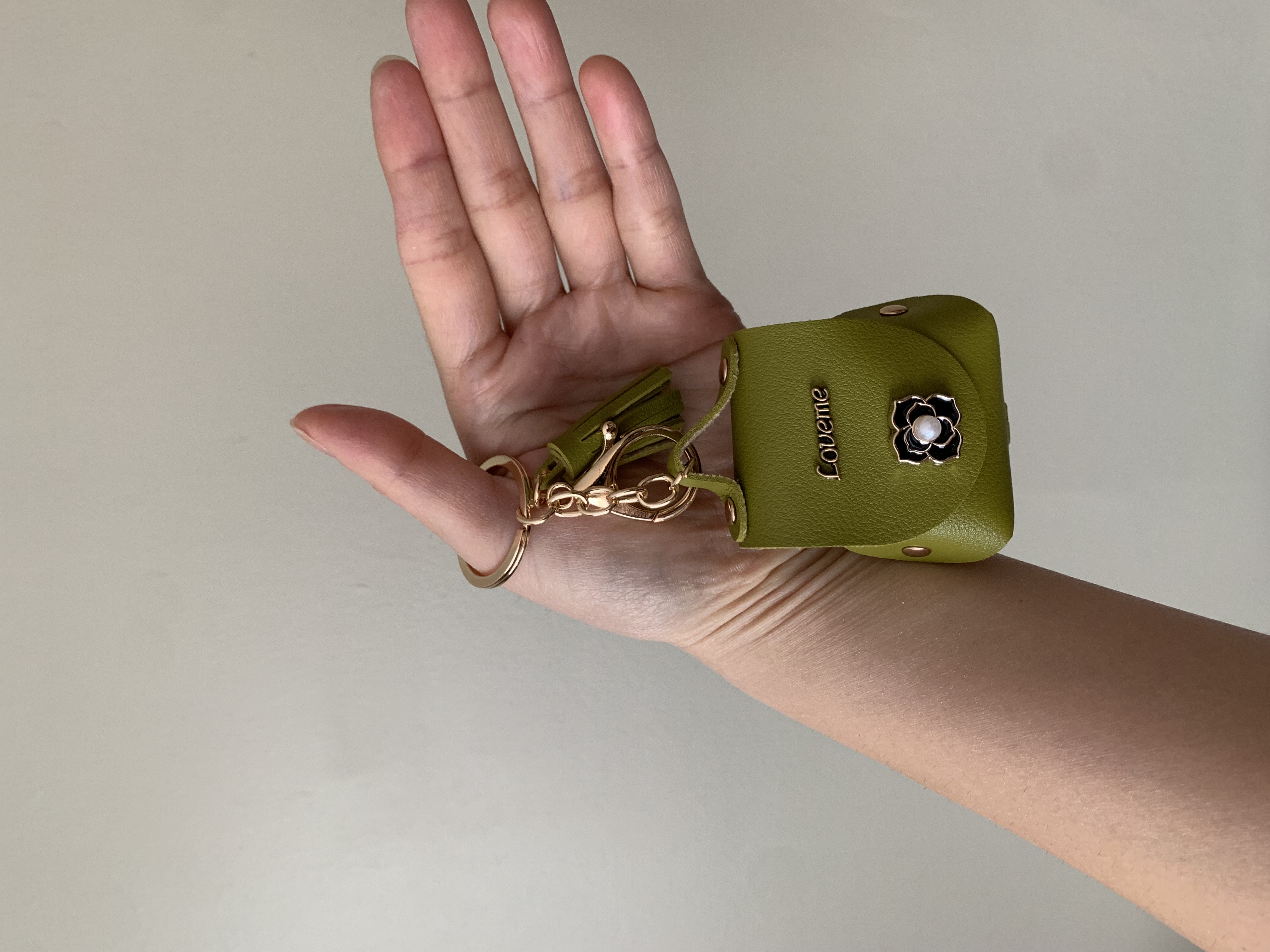 Orange Small Leather Keychain Pouch