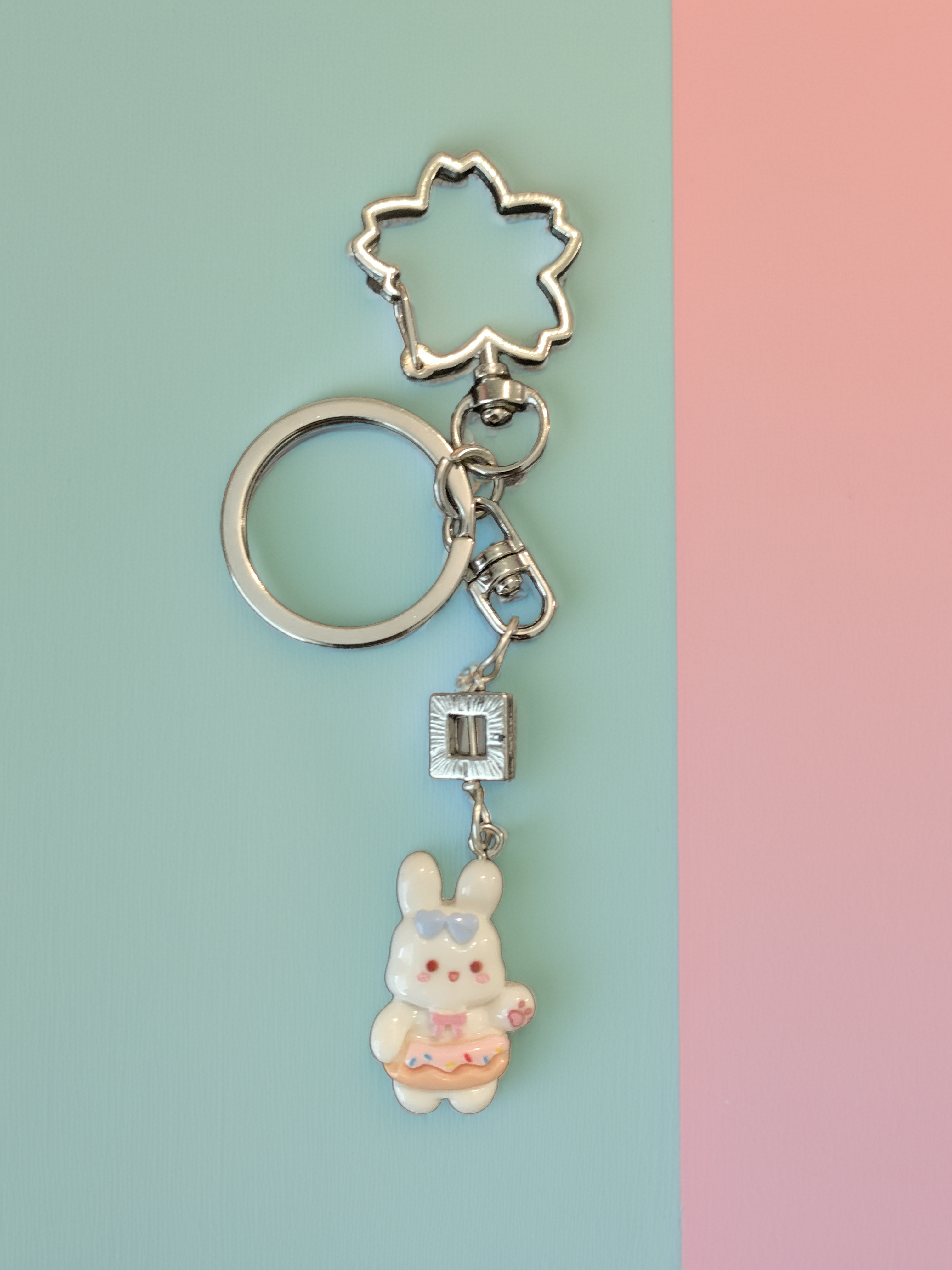Cute Bunny Keychain with Flower Clasp