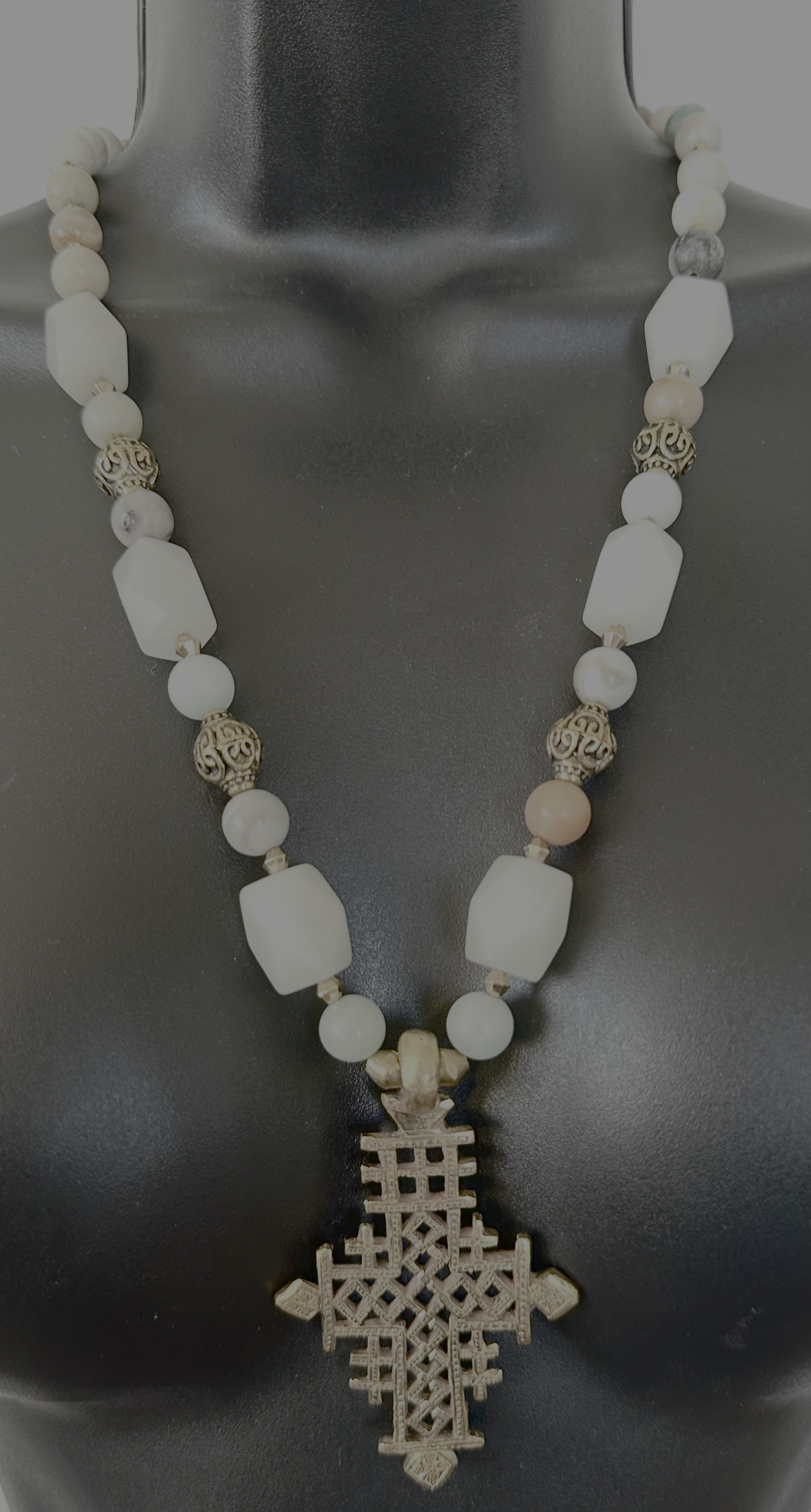 Handcrafted Amazonite Necklace with Coptic Cross Pendant