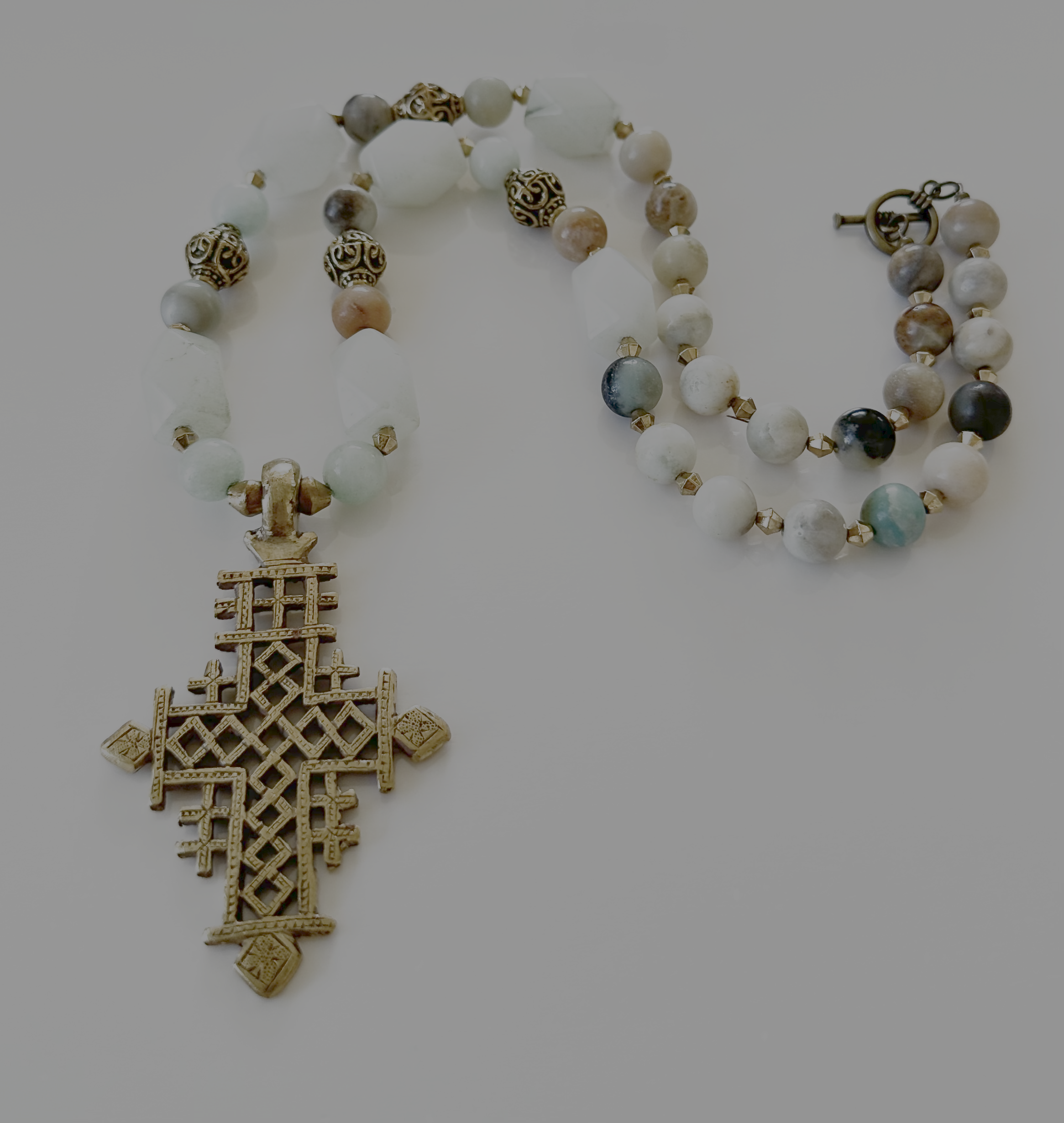 Handcrafted Amazonite Necklace with Coptic Cross Pendant