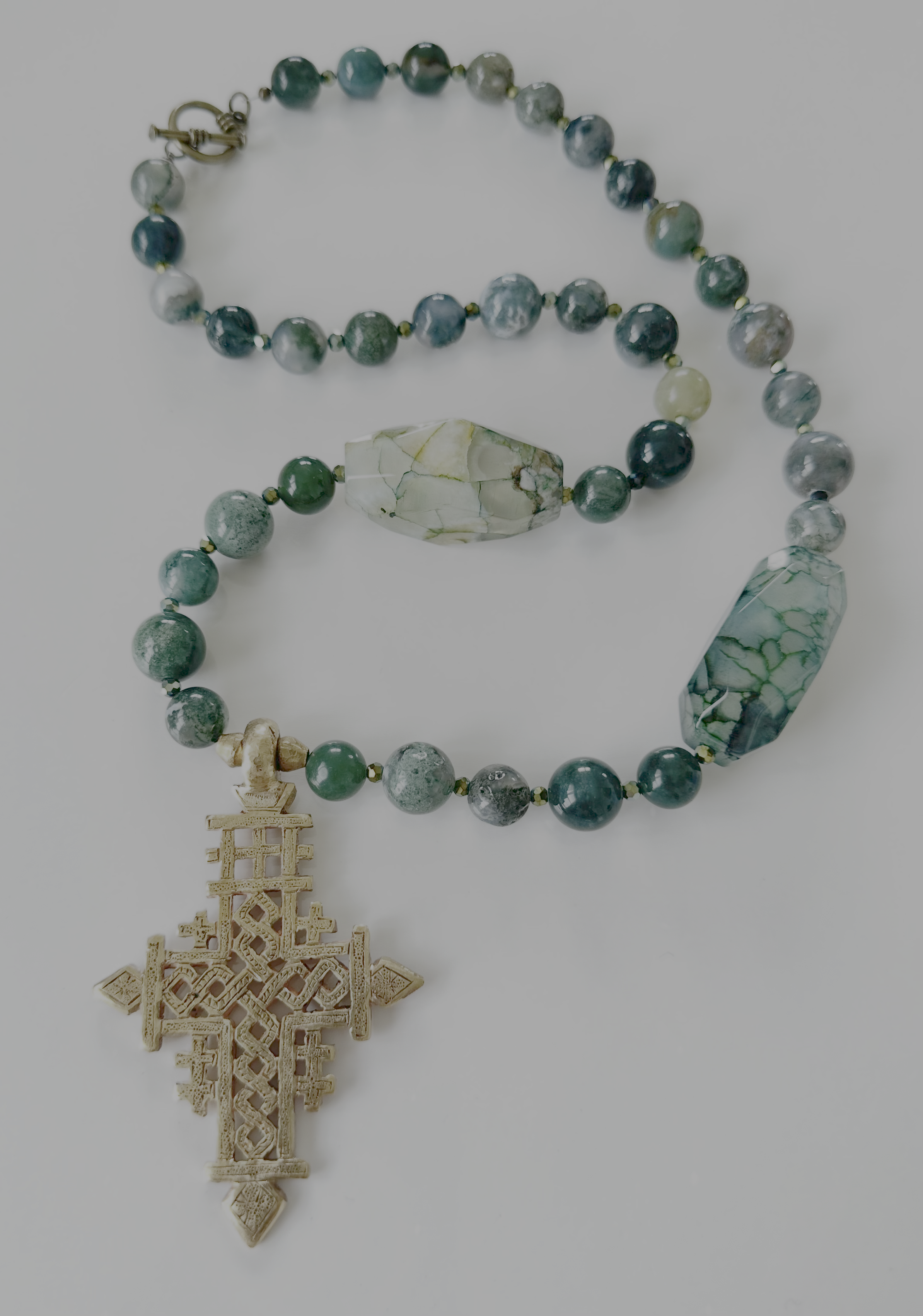 Handcrafted Dragon Agate Beaded  Coptic Cross Necklace
