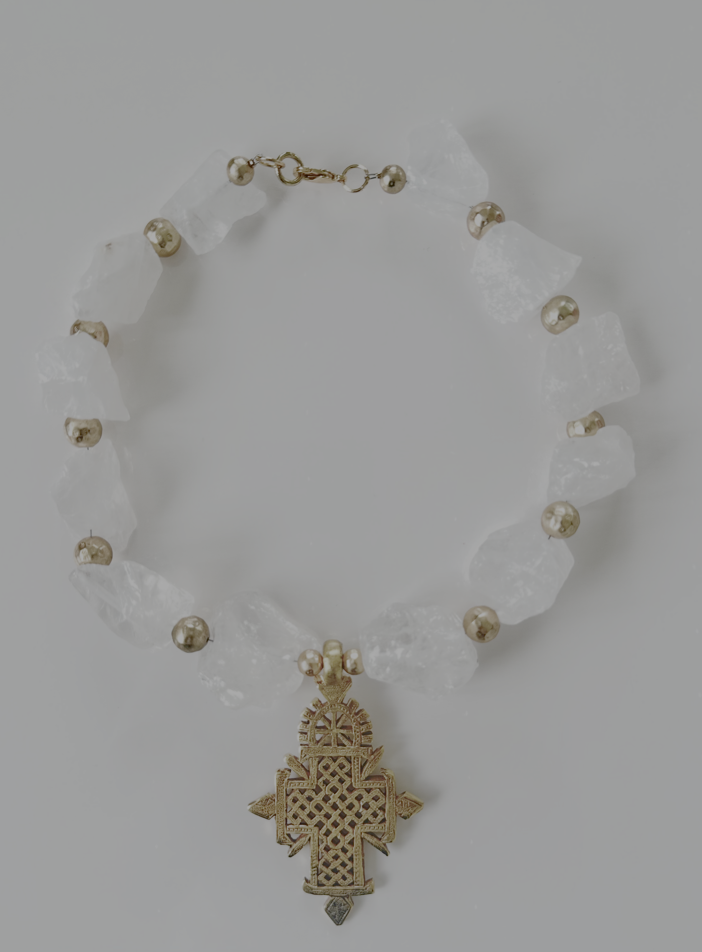 Quartz and Gold-Plated Cross Necklace
