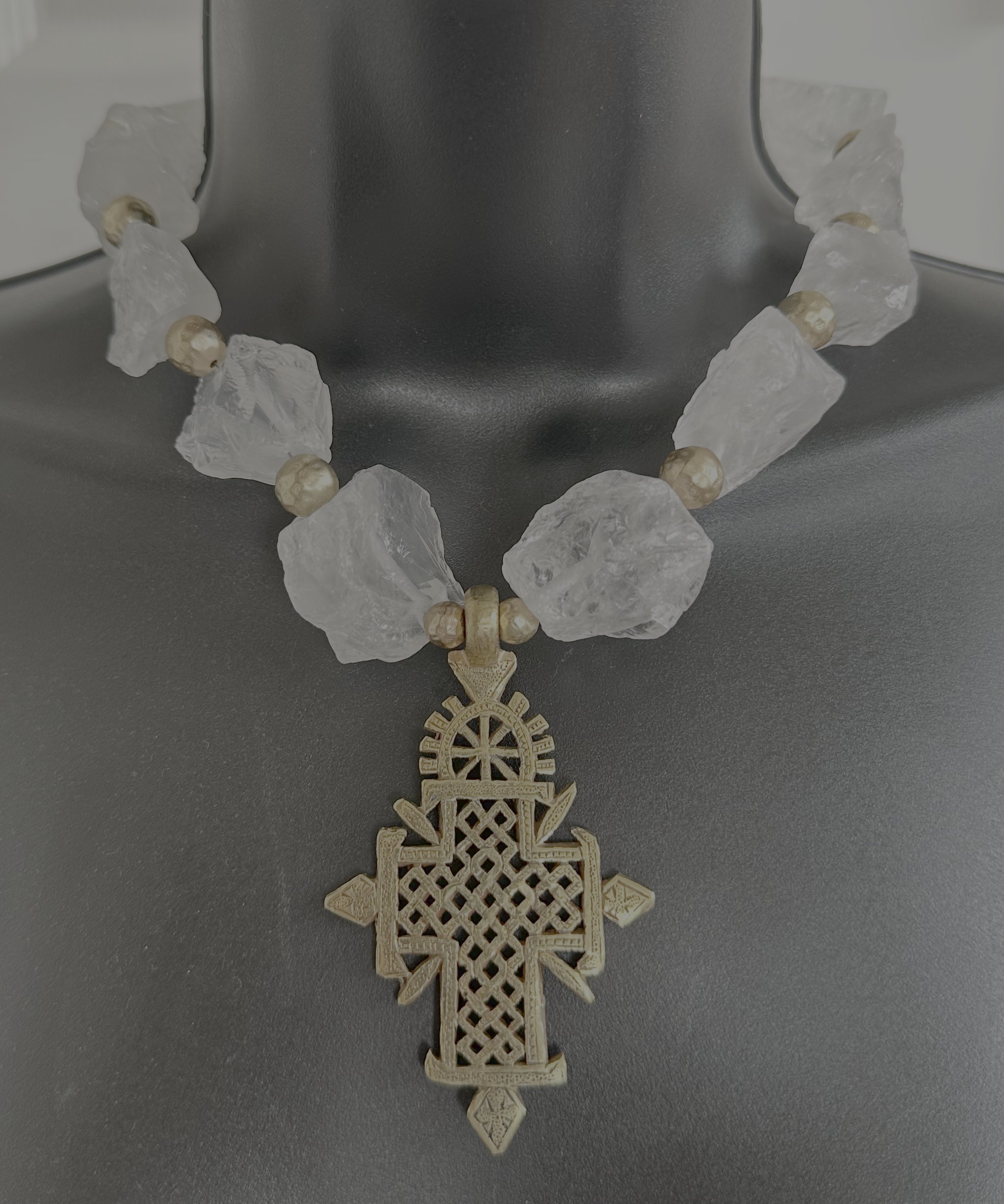 Quartz and Gold-Plated Cross Necklace