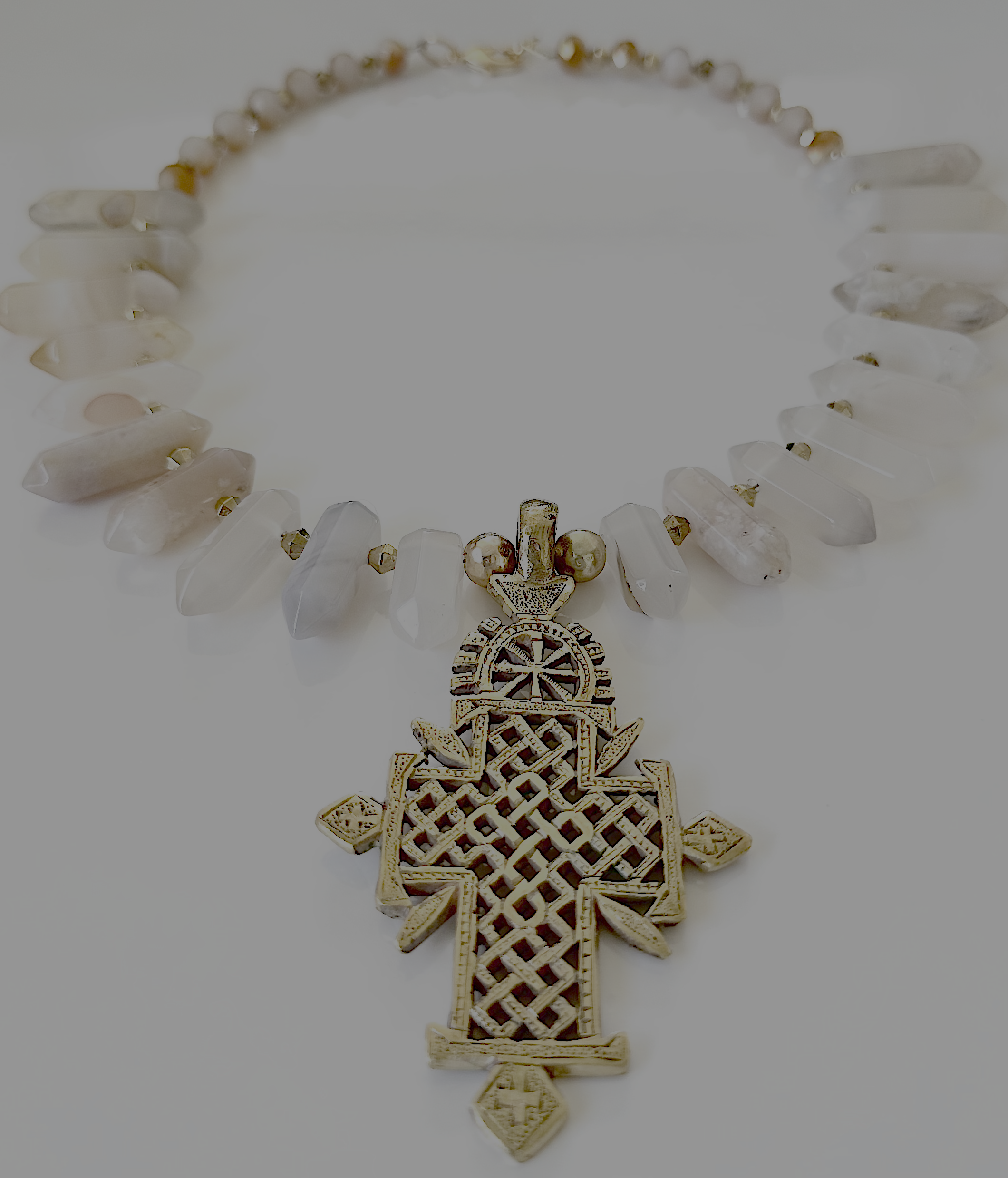 Handcrafted Agate stone & Coptic cross pendant