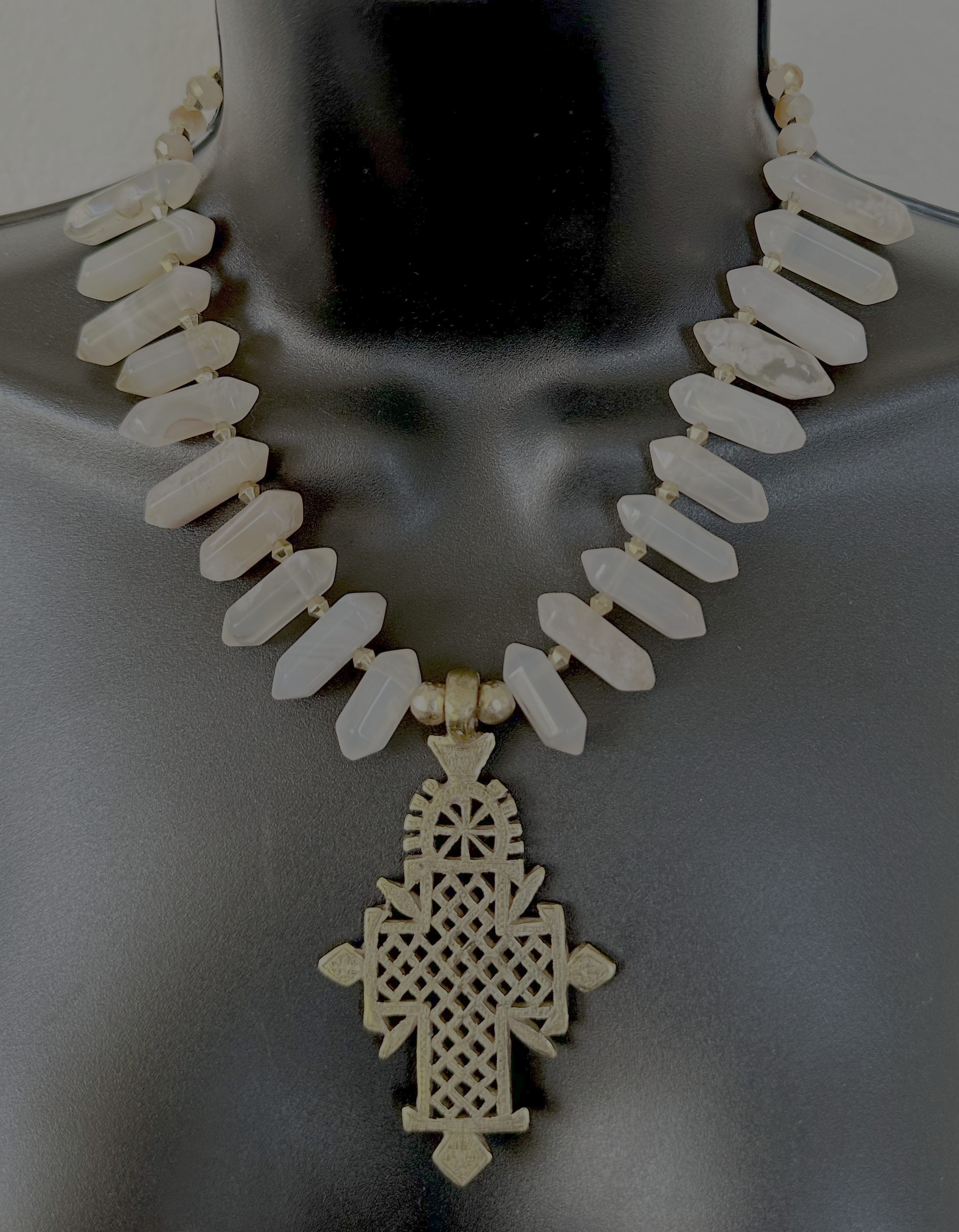 Handcrafted Agate stone & Coptic cross pendant