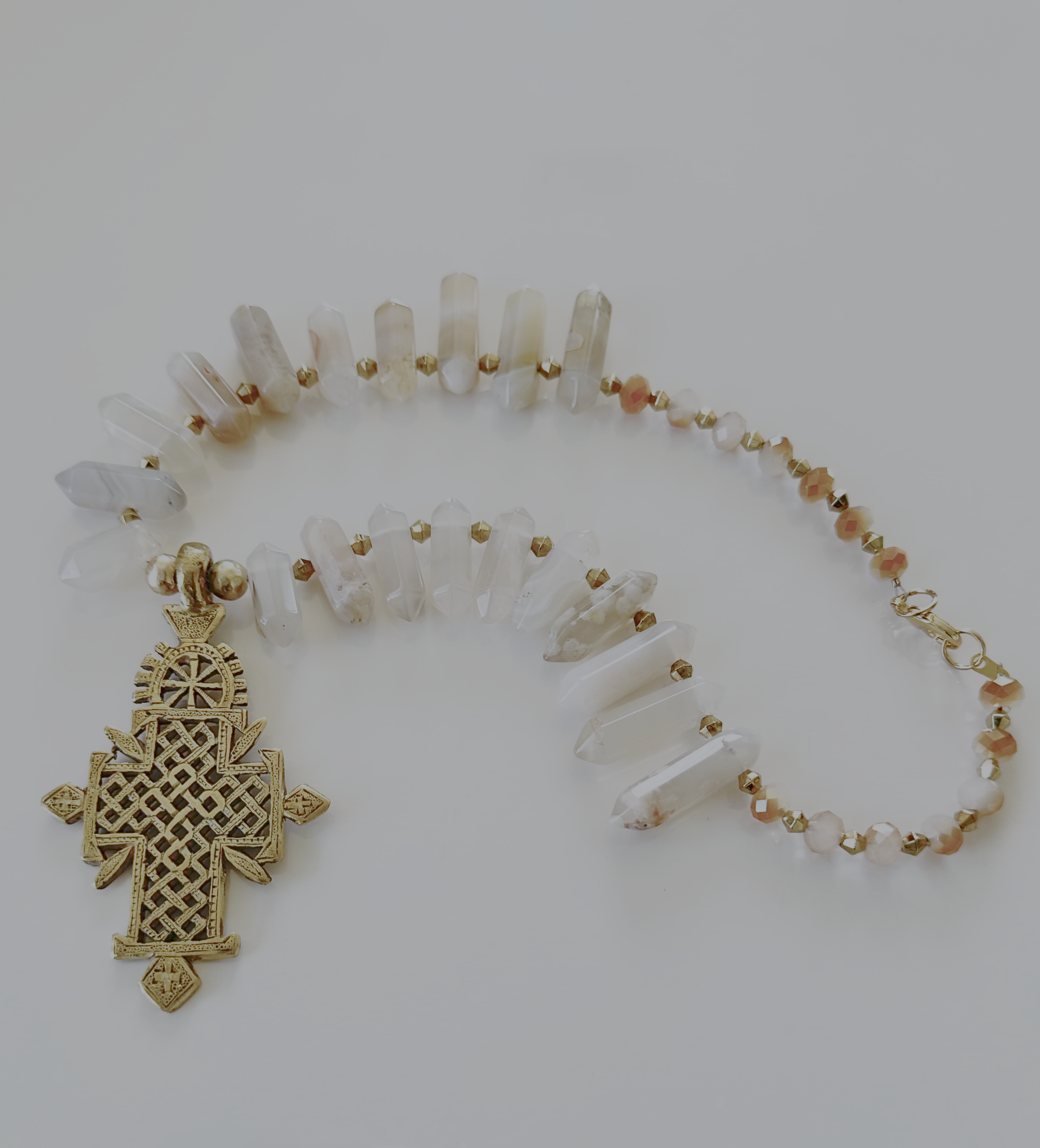 Handcrafted Agate stone & Coptic cross pendant