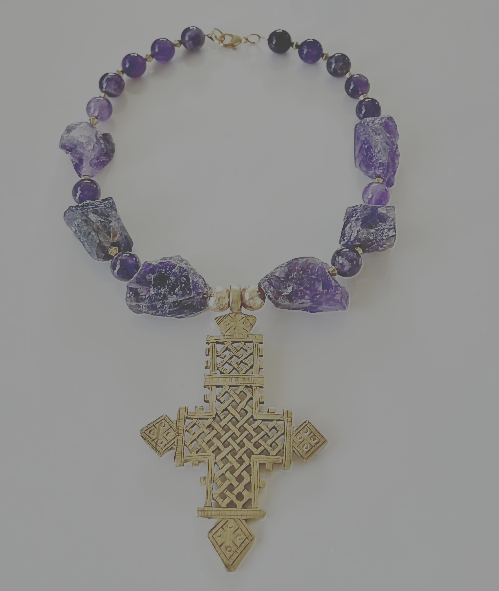 Amethyst and Brass Cross Necklace