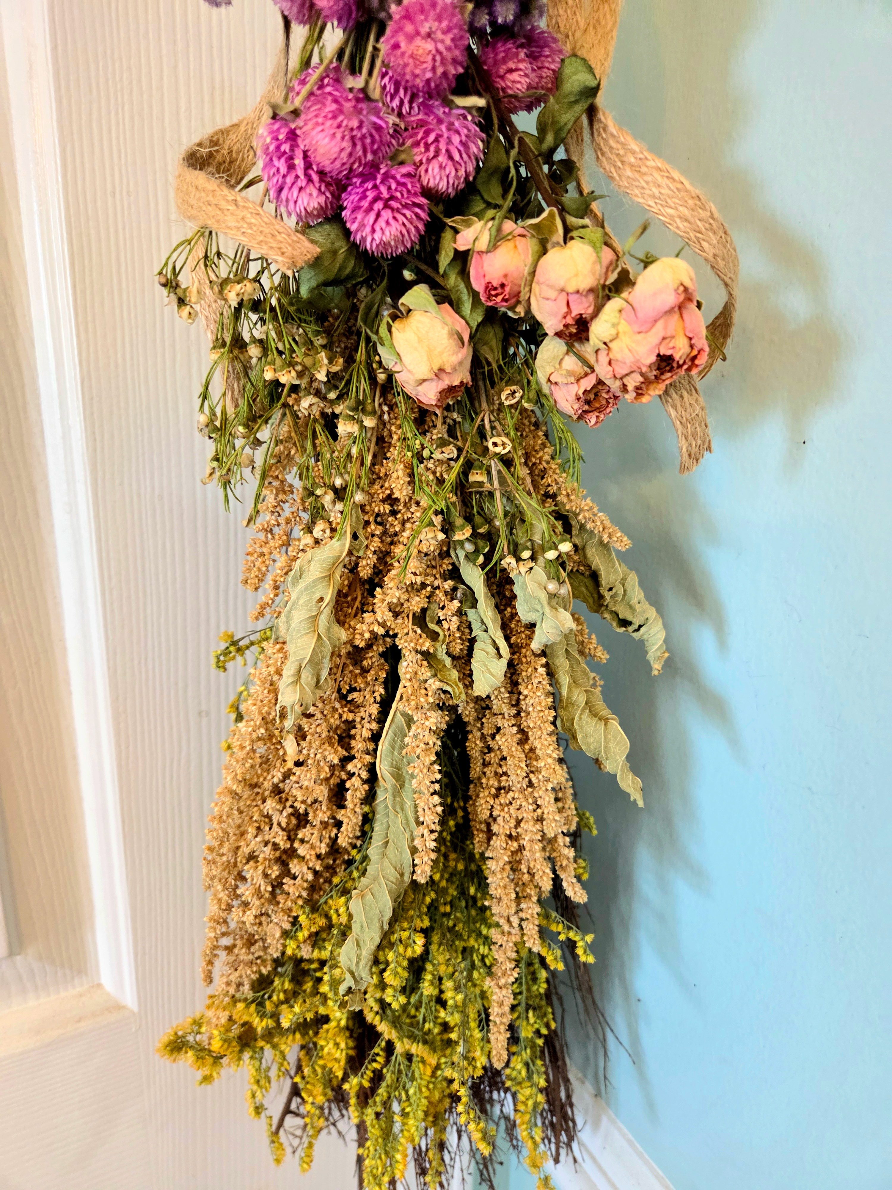 36" Cinnamon Scented Dried Floral  Autumn Besom Broom