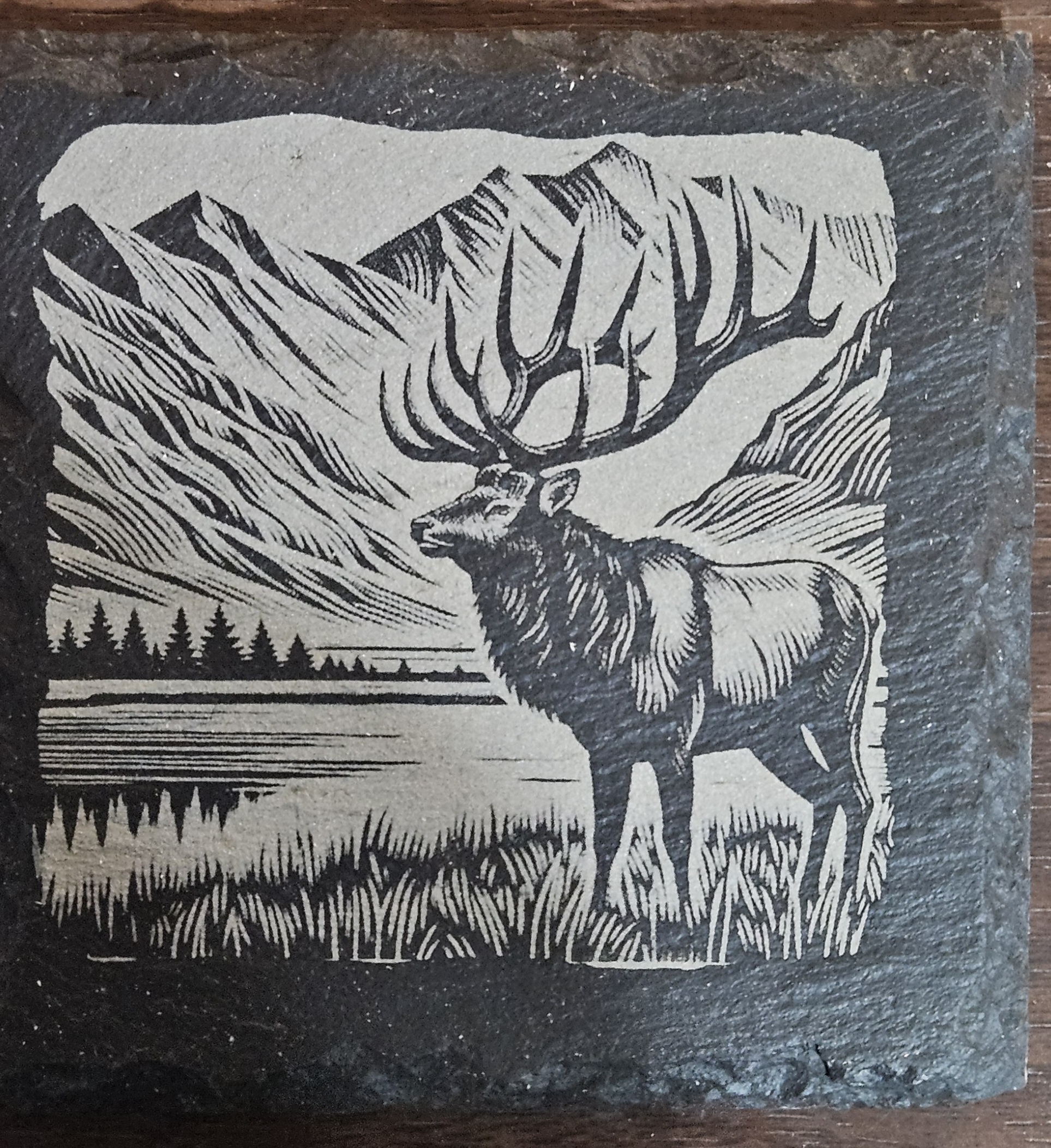 Engraved Slate Coaster with Elk Design