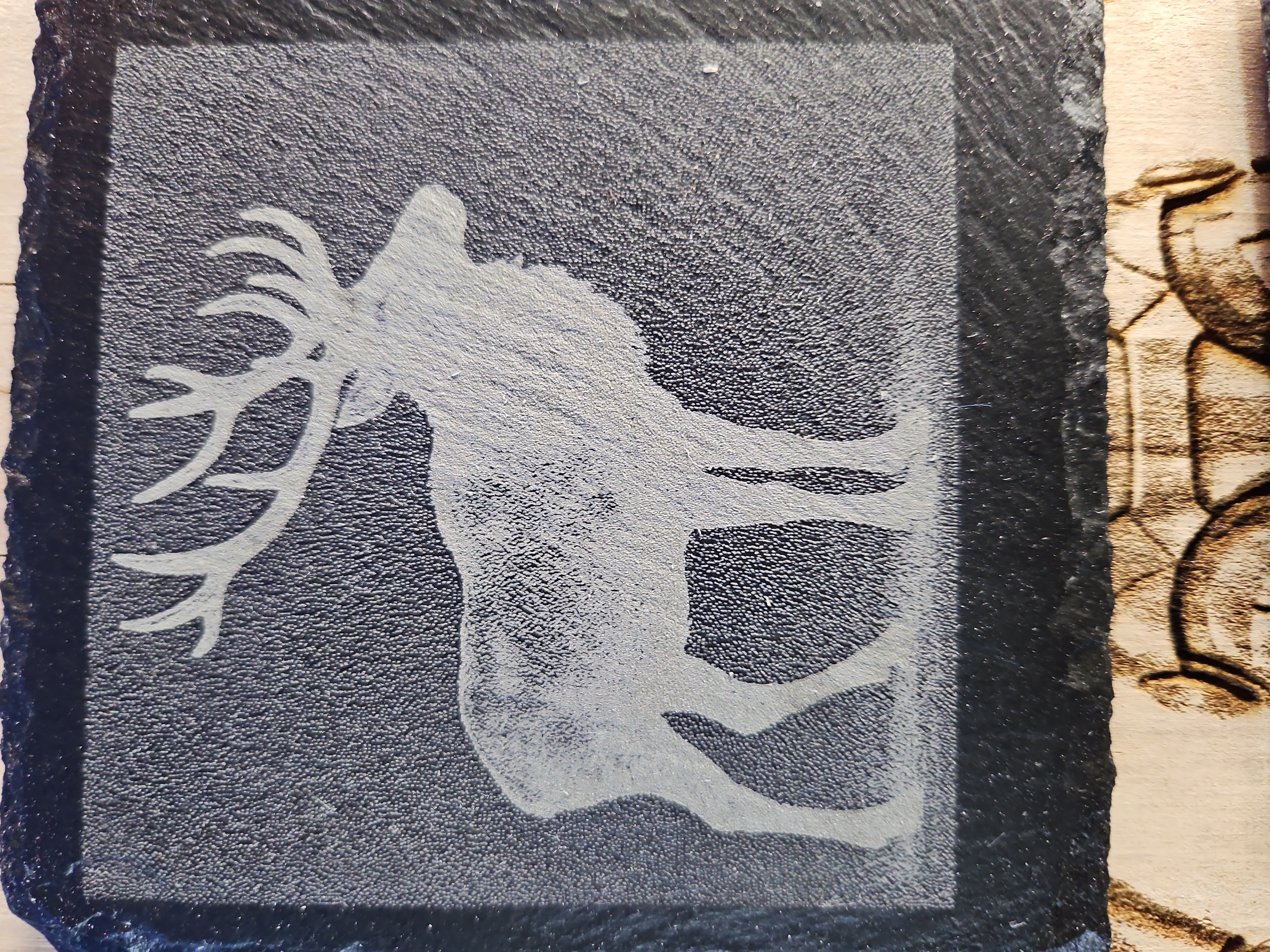 Engraved Slate Coaster with Elk Design