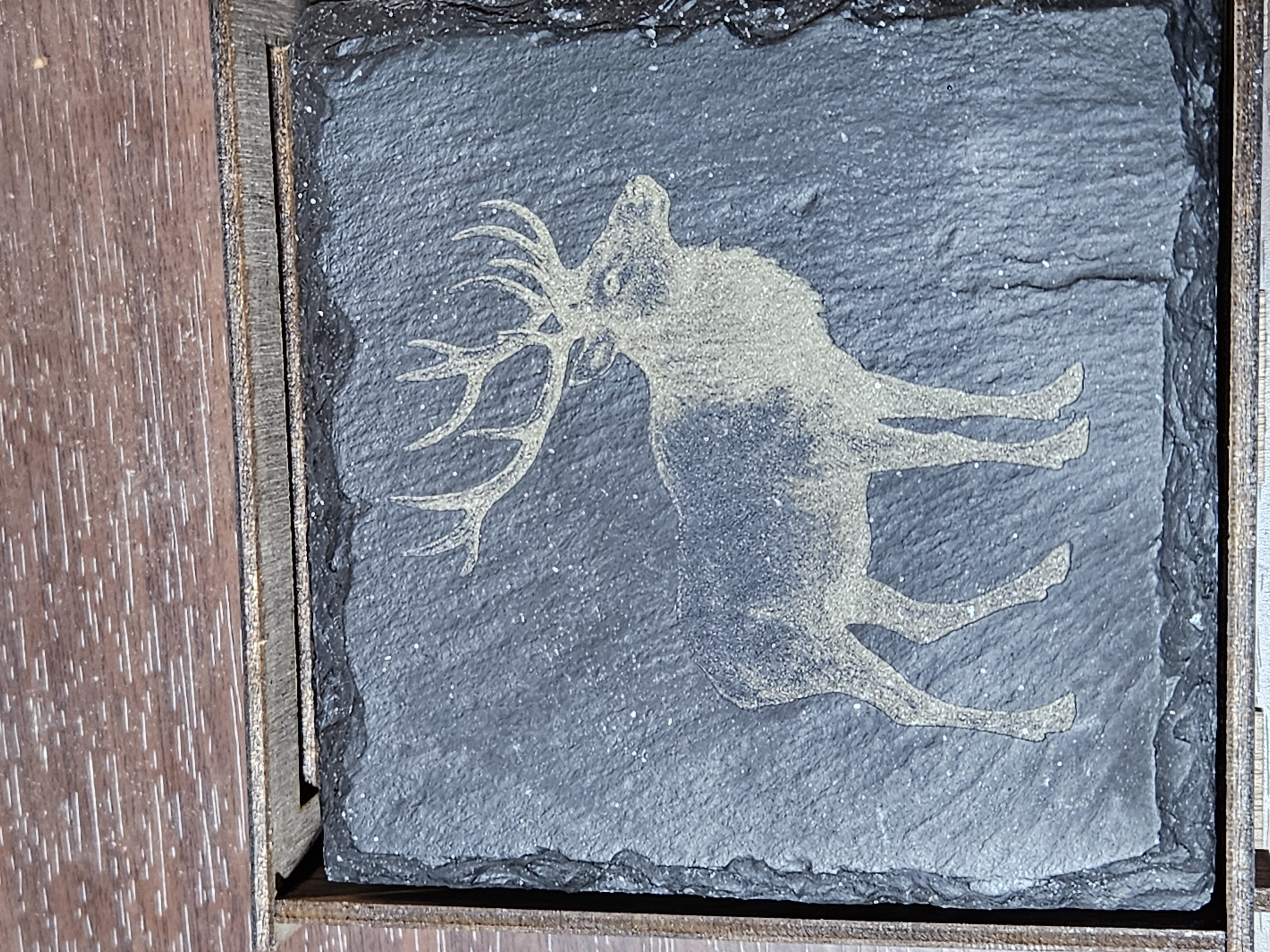 Engraved Slate Coaster with Elk Design