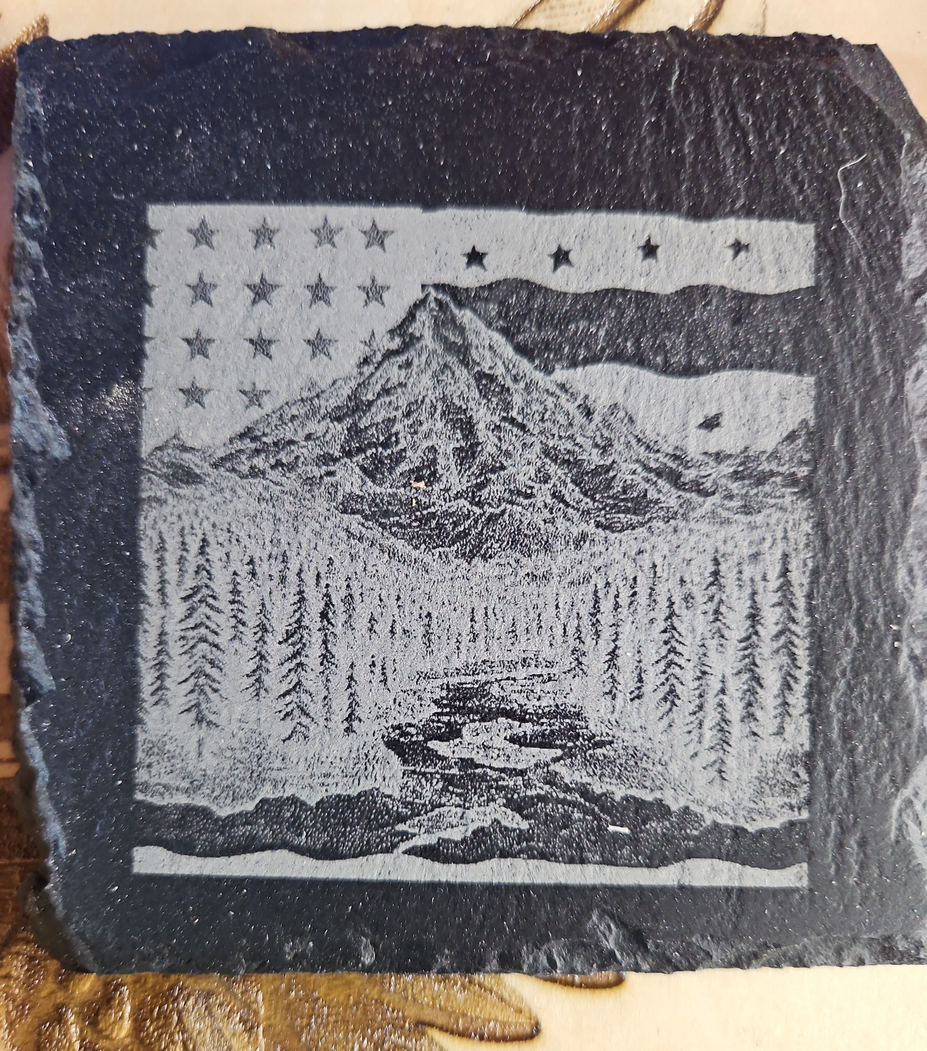 Engraved Slate Art - Mountain Landscape