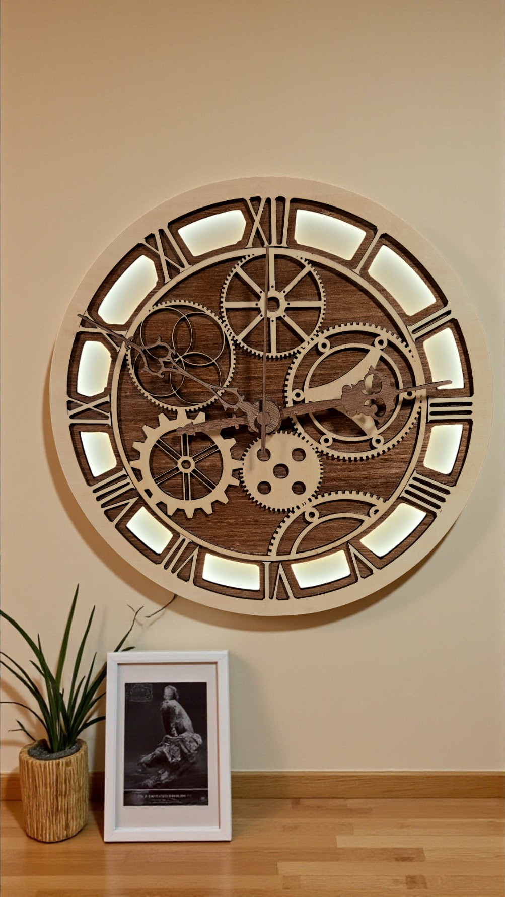 Large Wooden Gear Wall Clock
