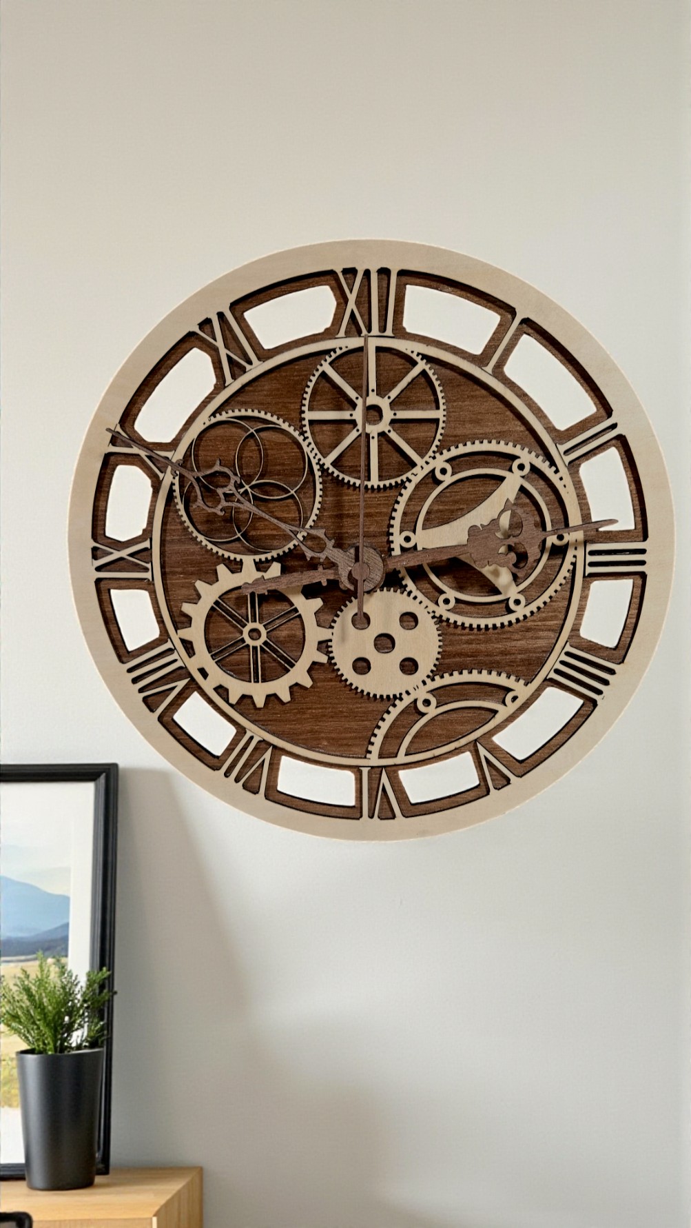 Large Wooden Gear Wall Clock