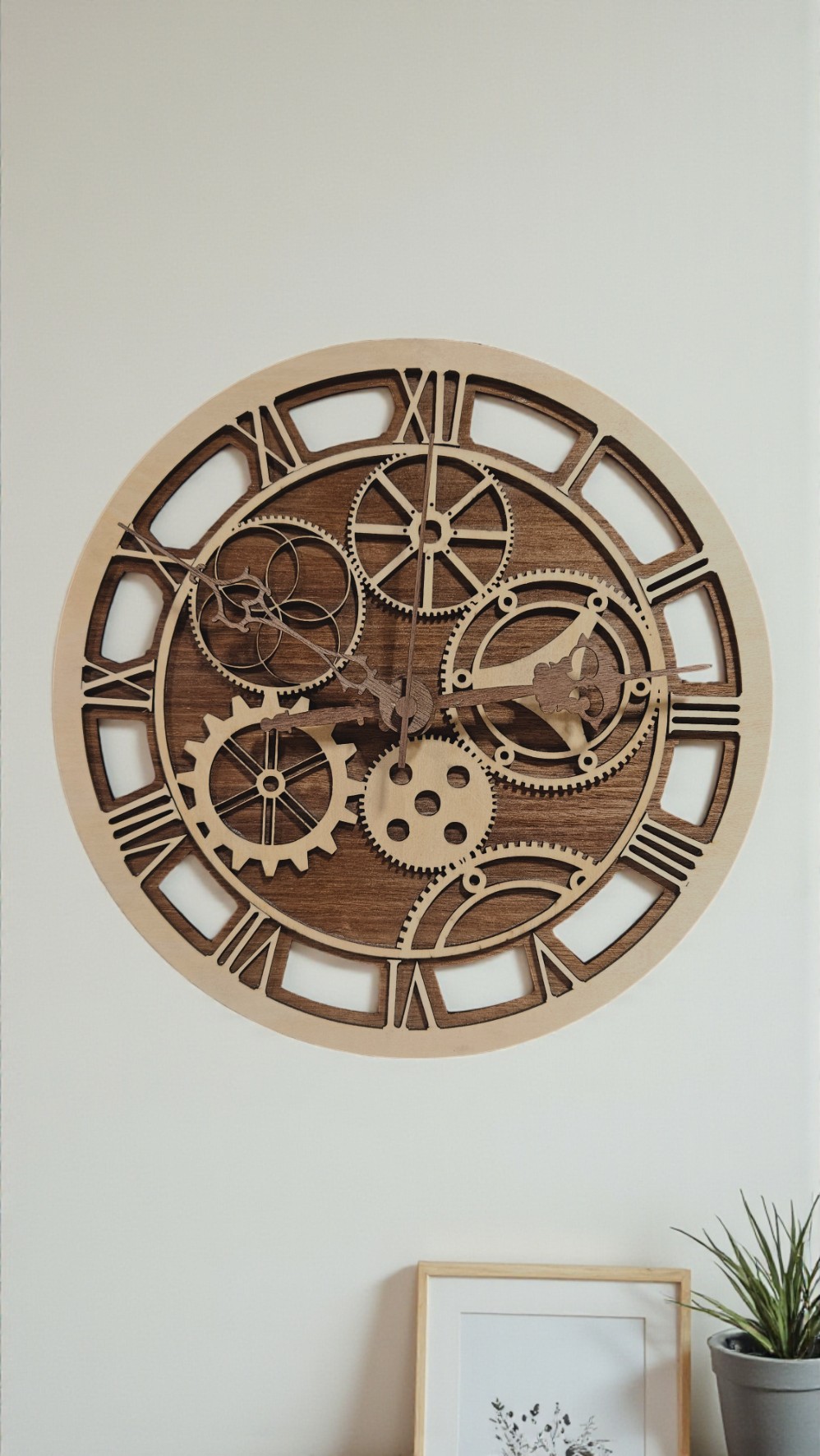 Large Wooden Gear Wall Clock