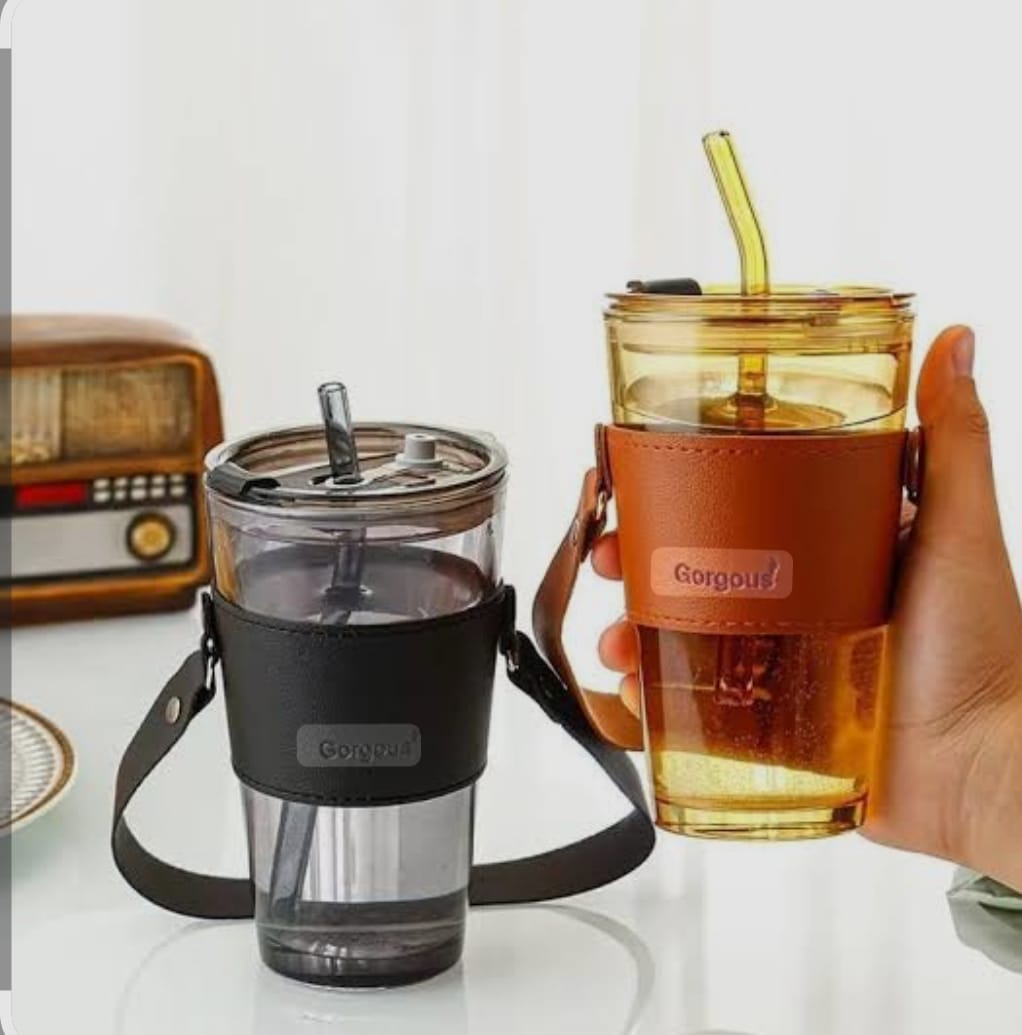 Reusable Drinking Cup with Leather Sleeve