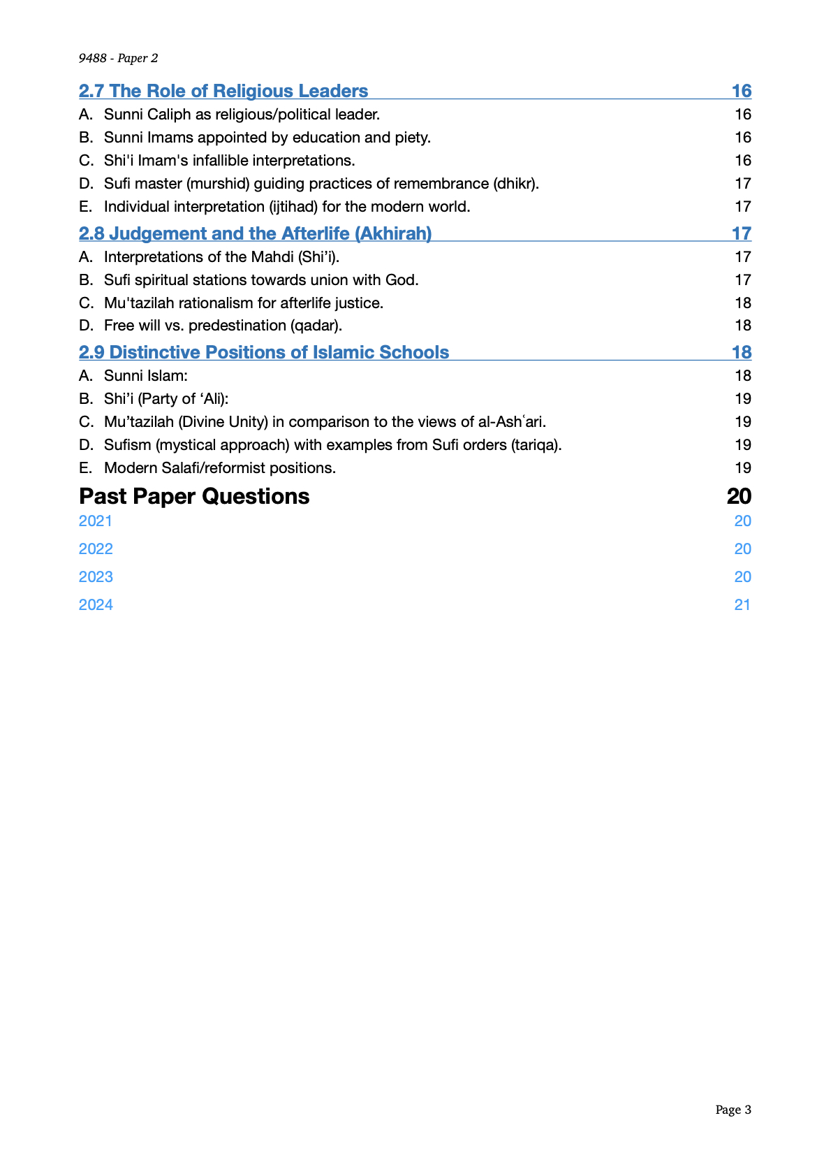9488 A Level Islamic Studies Notes Paper 2 PDF