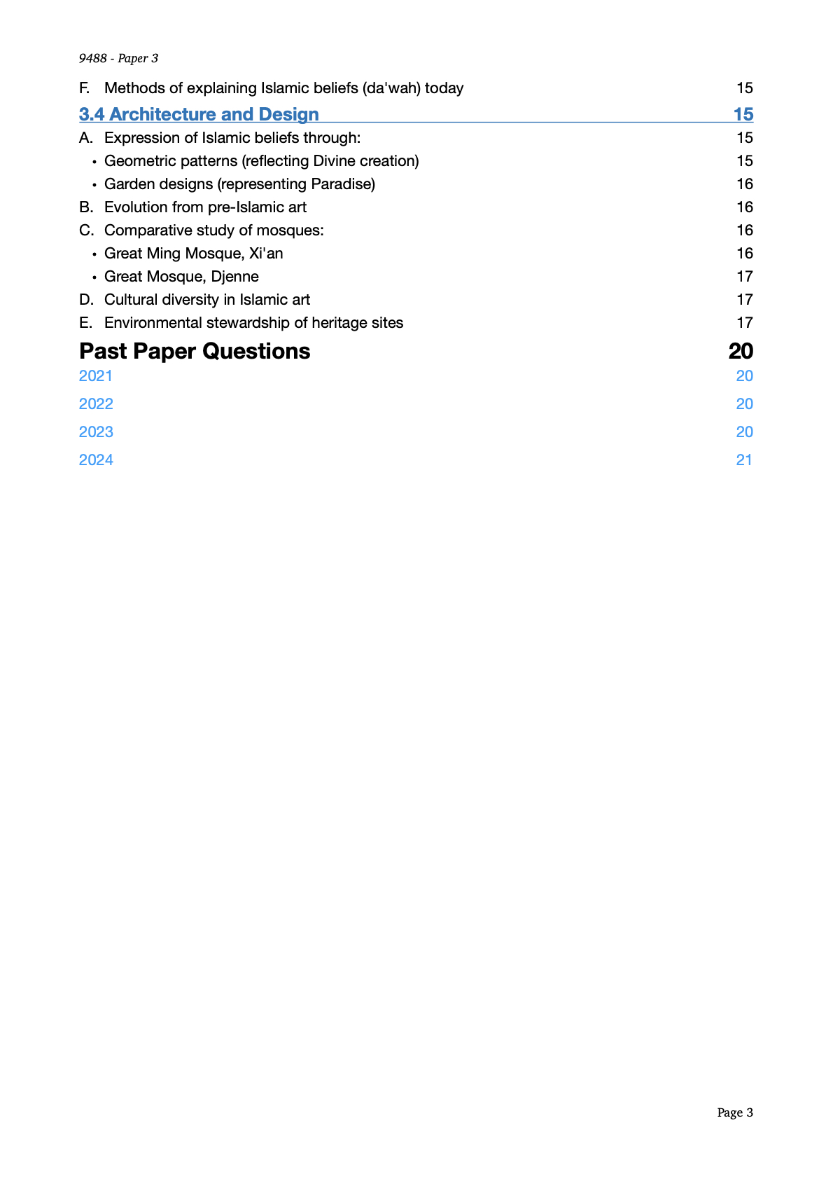 9488 A Level Islamic Studies Notes Paper 3 PDF