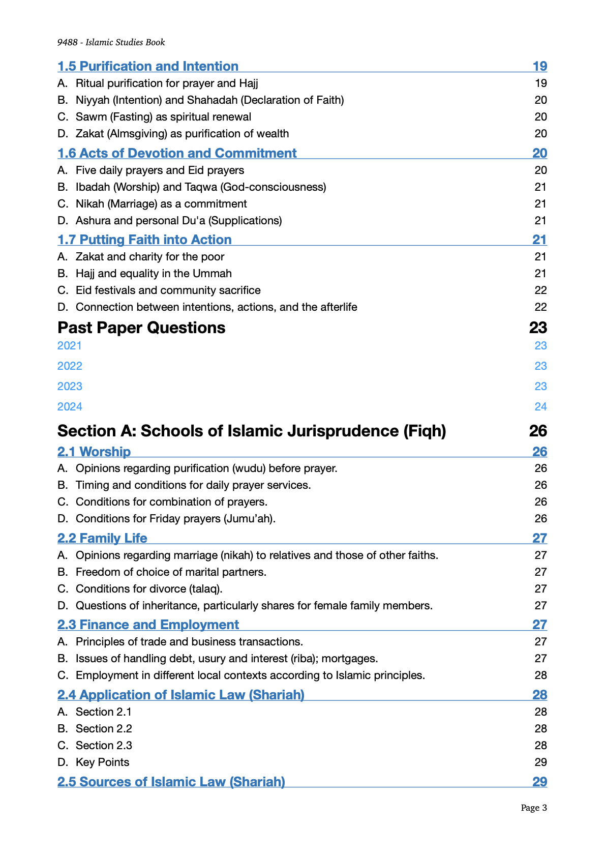 9488 A Level Islamic Studies Complete Syllabus PDF