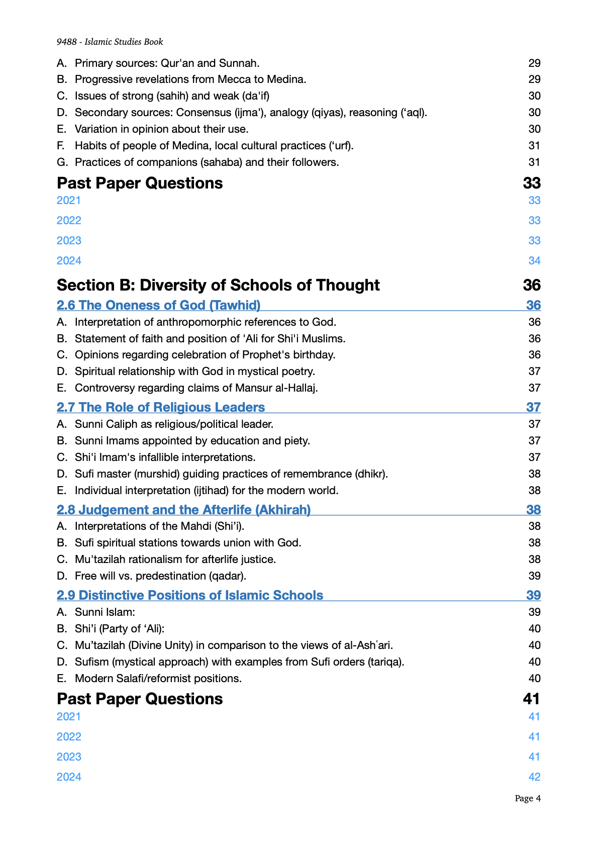 9488 A Level Islamic Studies Complete Syllabus PDF