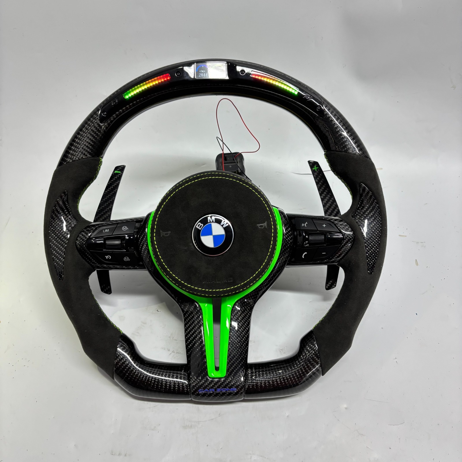 Volant avec LED BMW M en fibre de carbone relief vert