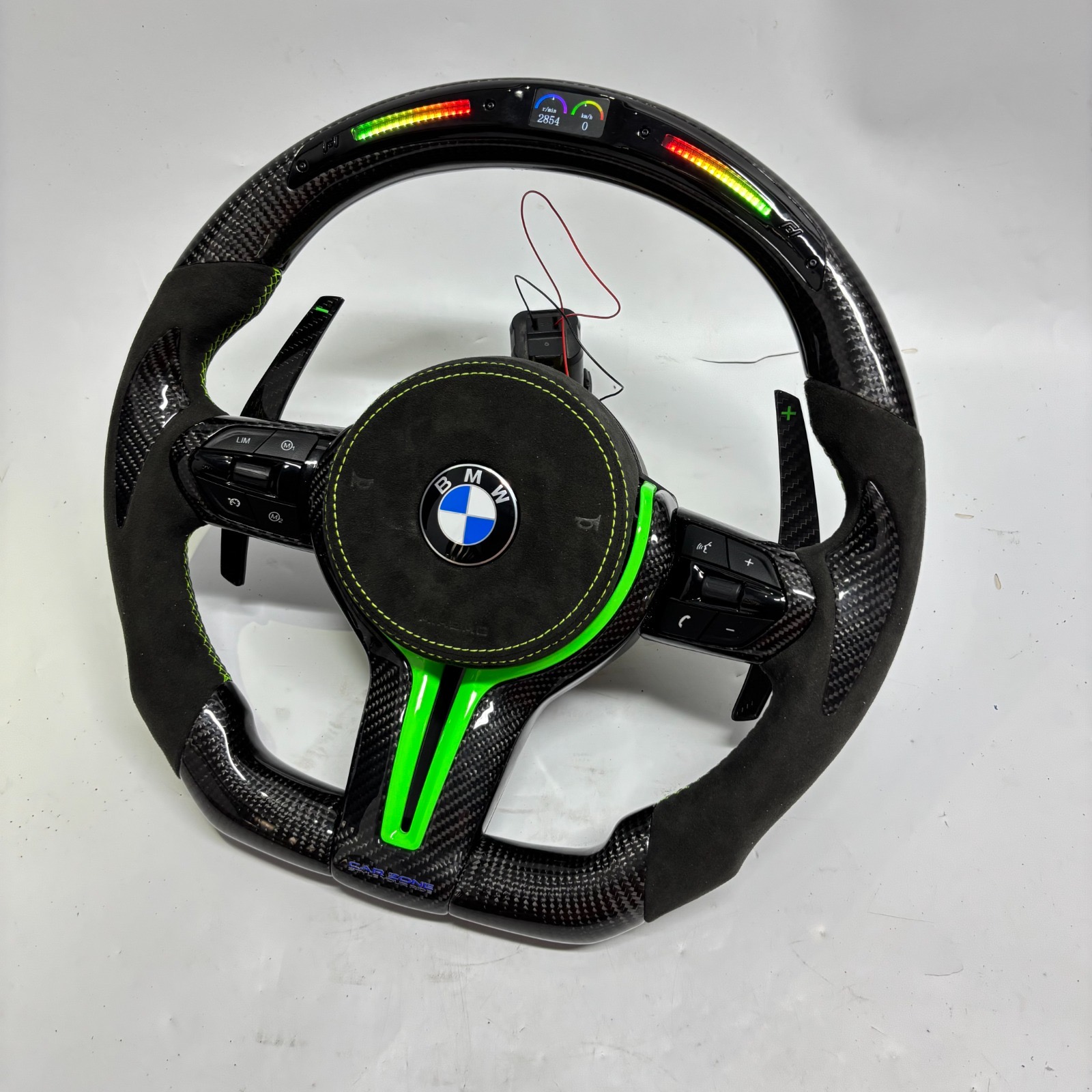 Volant avec LED BMW M en fibre de carbone relief vert