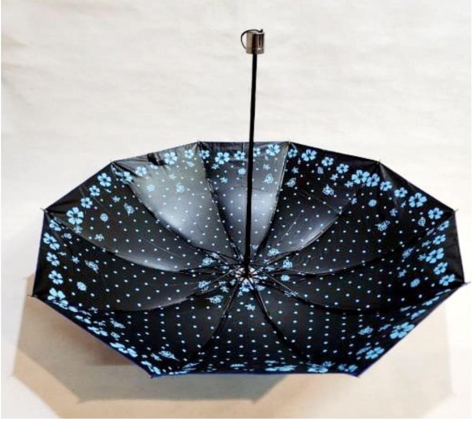 Payung Lipat 3 Jumbo Sakura 10 Jari Motif Kembang Luar Dalam Lapis Hitam