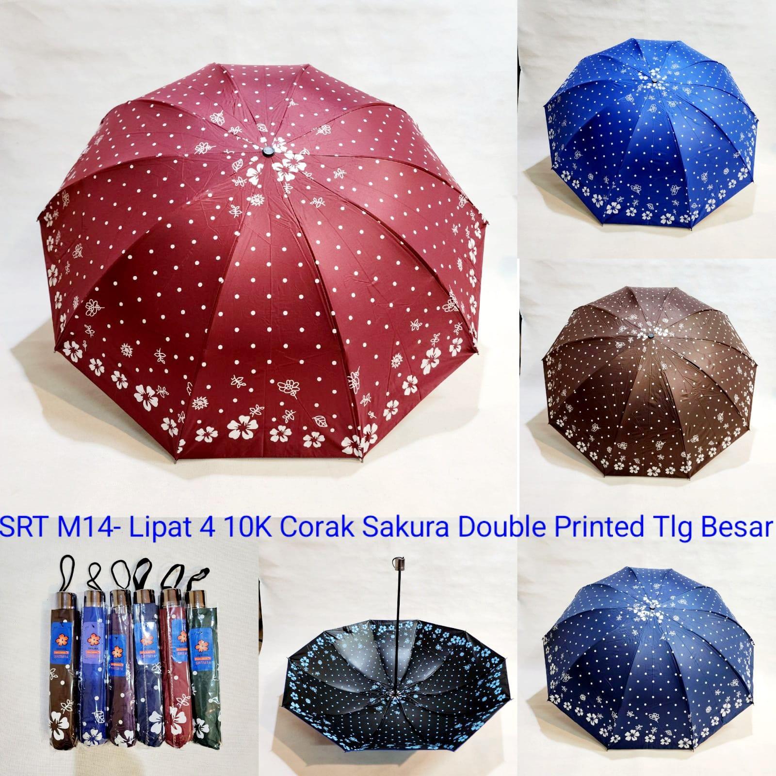 Payung Lipat 3 Jumbo Sakura 10 Jari Motif Kembang Luar Dalam Lapis Hitam