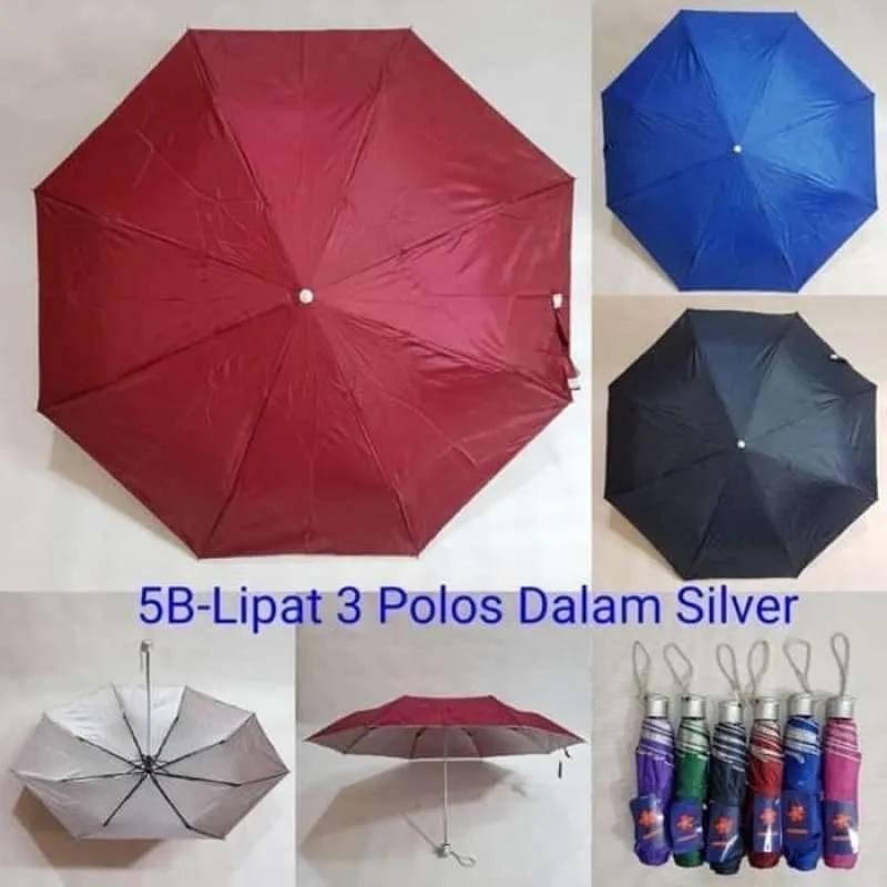 Payung Lipat 3 Sakura 8 Jari Murah Polos Lapis Silver