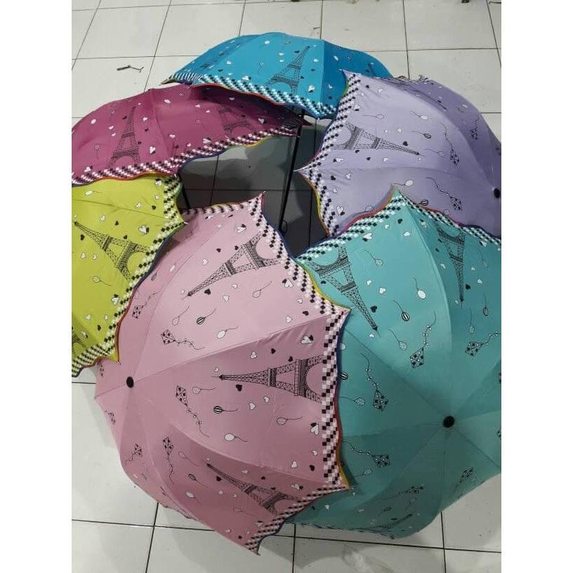 Payung Lipat 3 Masterain 8 Jari Motif Paris Lapis Silver M 704