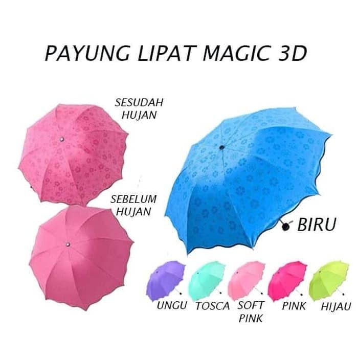 Payung Lipat 3 Masterain 8 Jari Kain Dimensi Magic Lapis Hitam Batang Besar