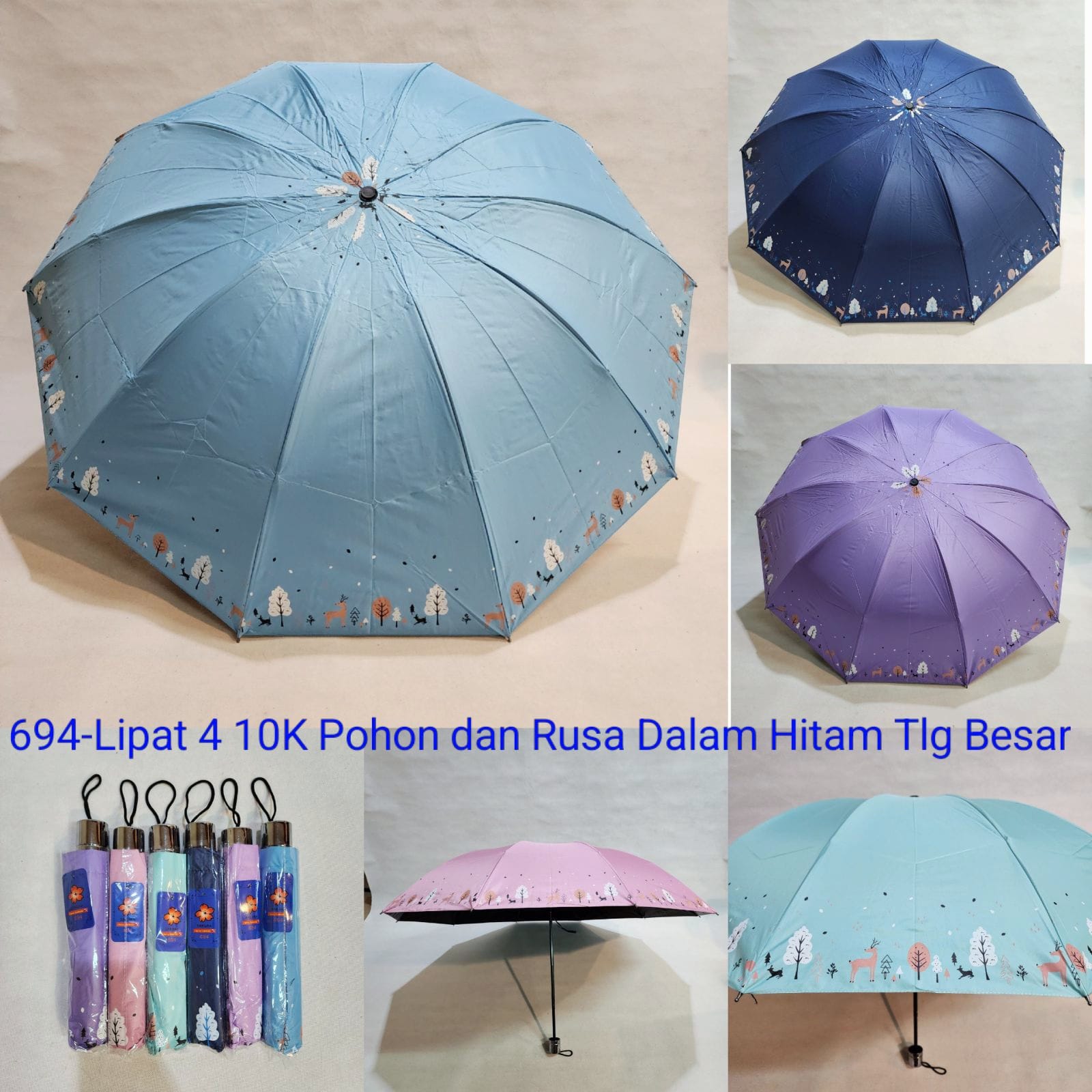 Payung Lipat Jumbo Sakura 10 Jari Motif Rusa Lapis Hitam