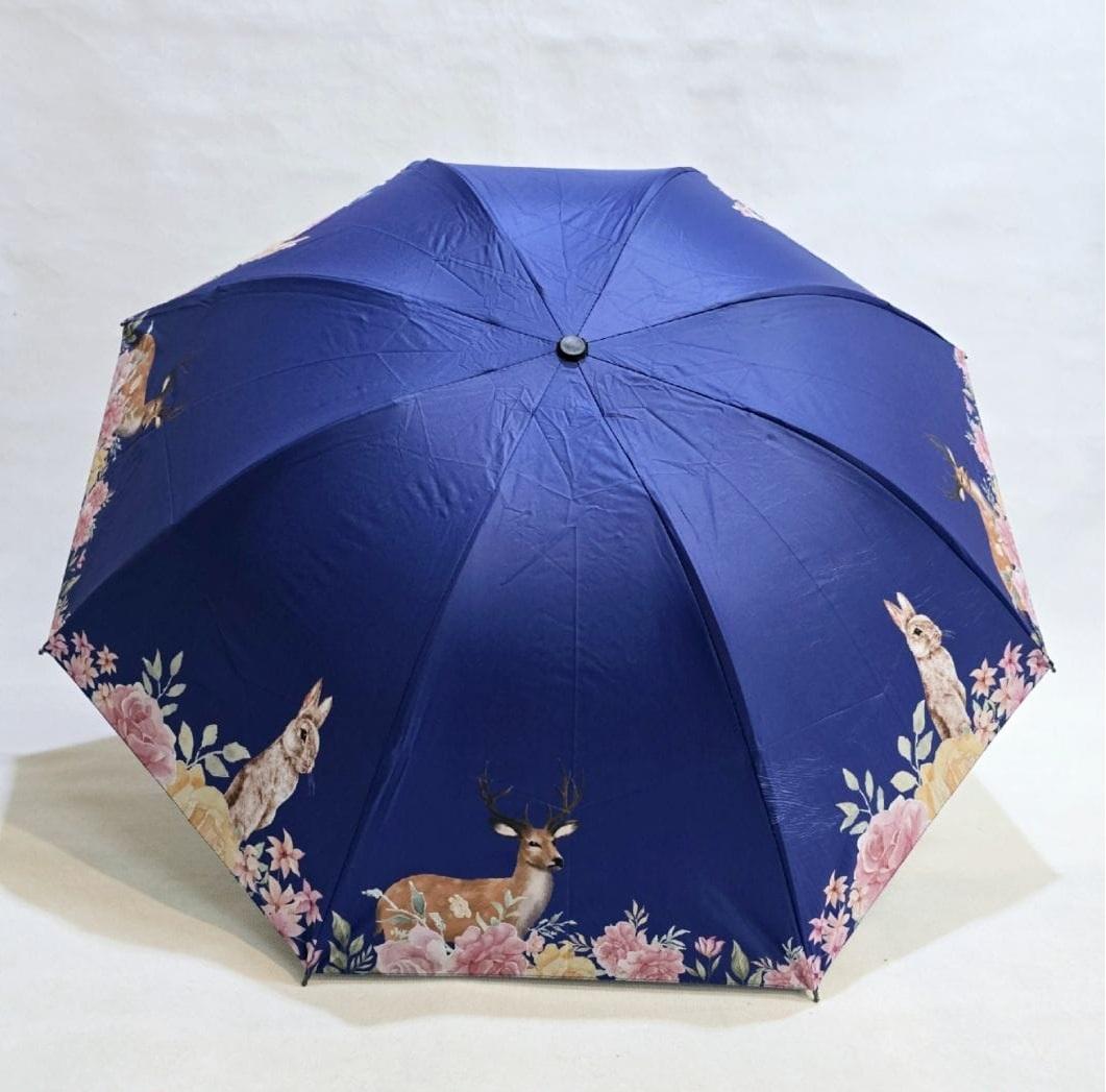 Payung Lipat 3 Sakura 8 Jari Motif Kelinci Rusa Lapis Hitam