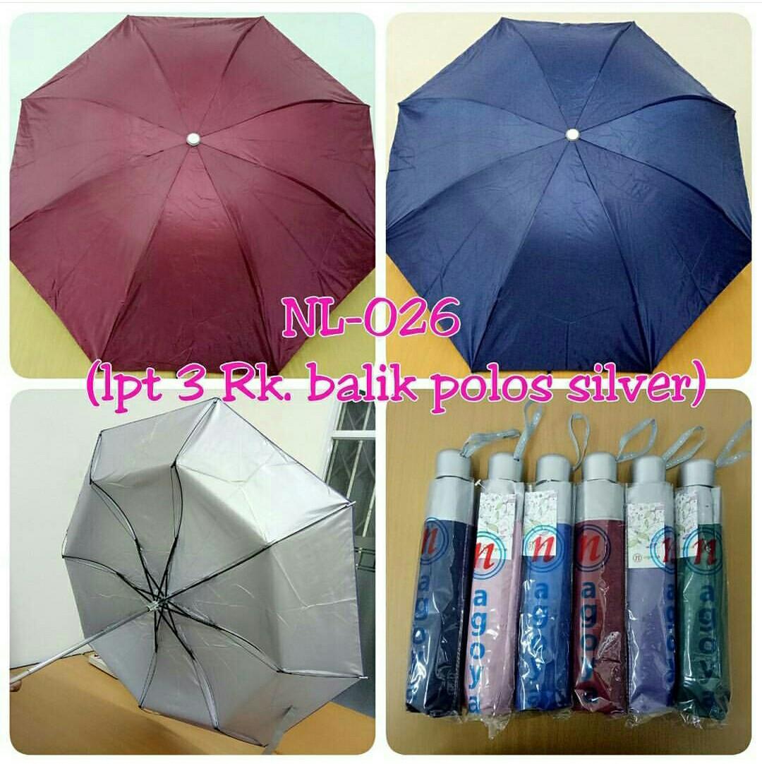 Payung Lipat 3 Nagoya 8 Jari Polos Lapis Silver
