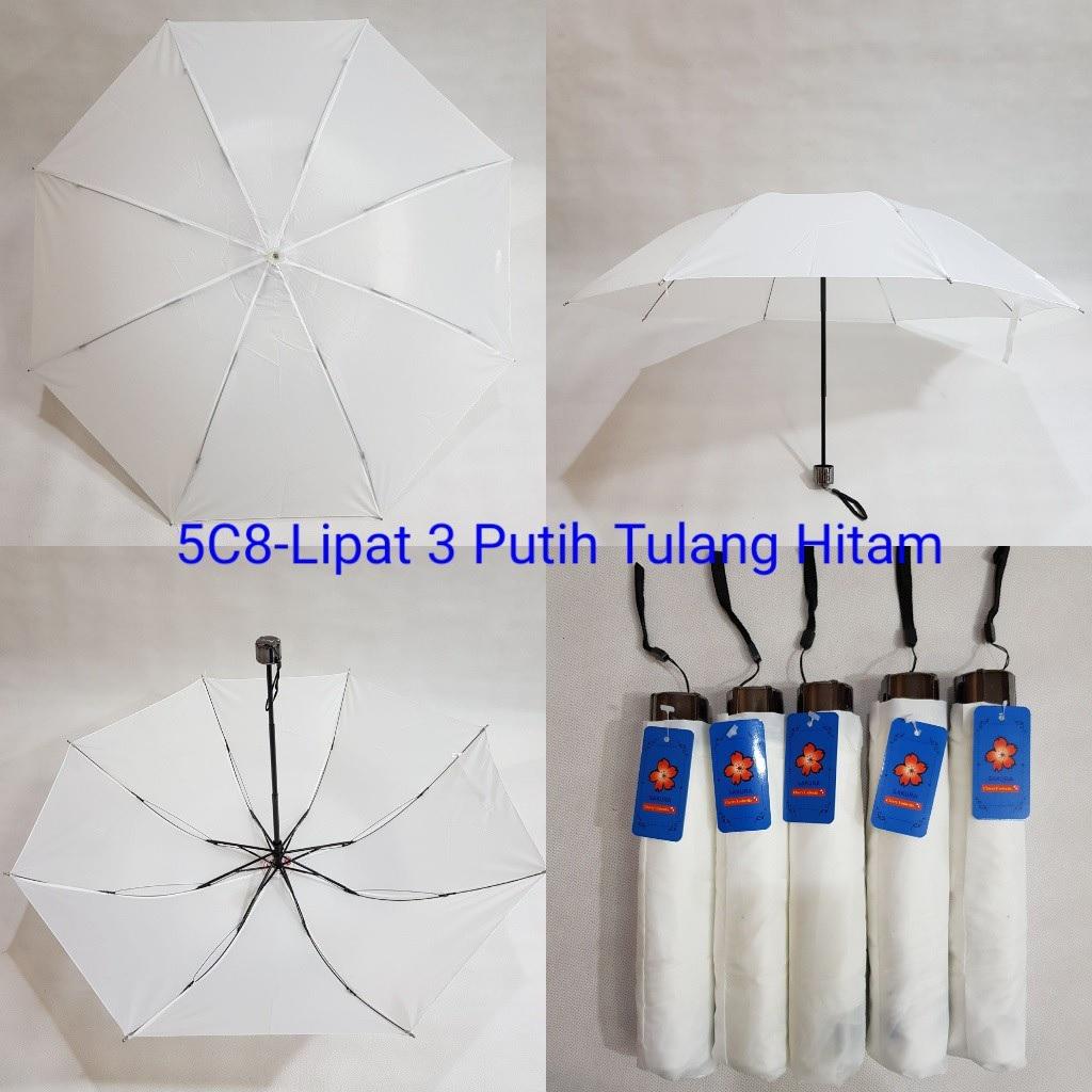 Payung Lipat 3 Sakura / Nagoya 8 Jari Polos Warna Putih