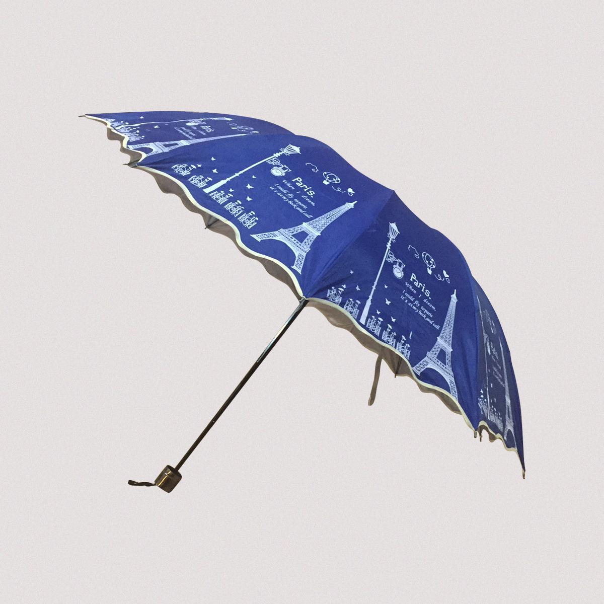 Payung Lipat 3 Jumbo Masterain 10 Jari Motif Paris Lampu Lapis Silver