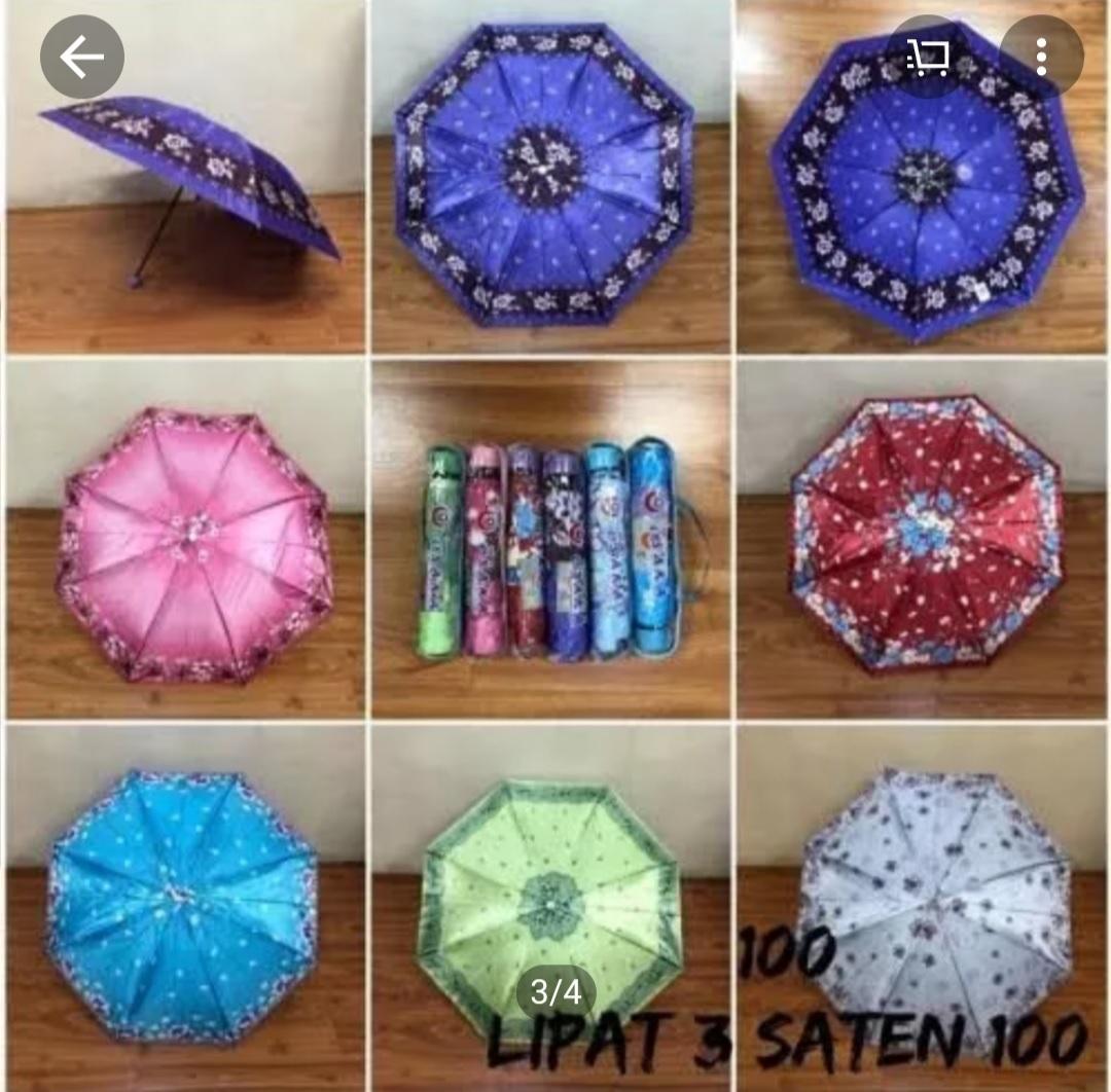 Payung Lipat 3 Masterain / Nagoya / Sakura 8 Jari Motif Kembang Batik Kain Satin