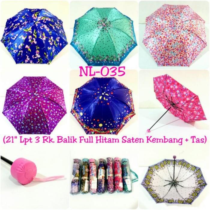 Payung Lipat 3 Masterain / Nagoya / Sakura 8 Jari Motif Kembang Batik Kain Satin