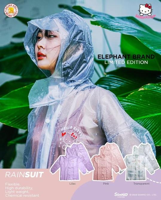 Jas Hujan Setelan Dewasa Elephant Brand Motif Hello Kitty