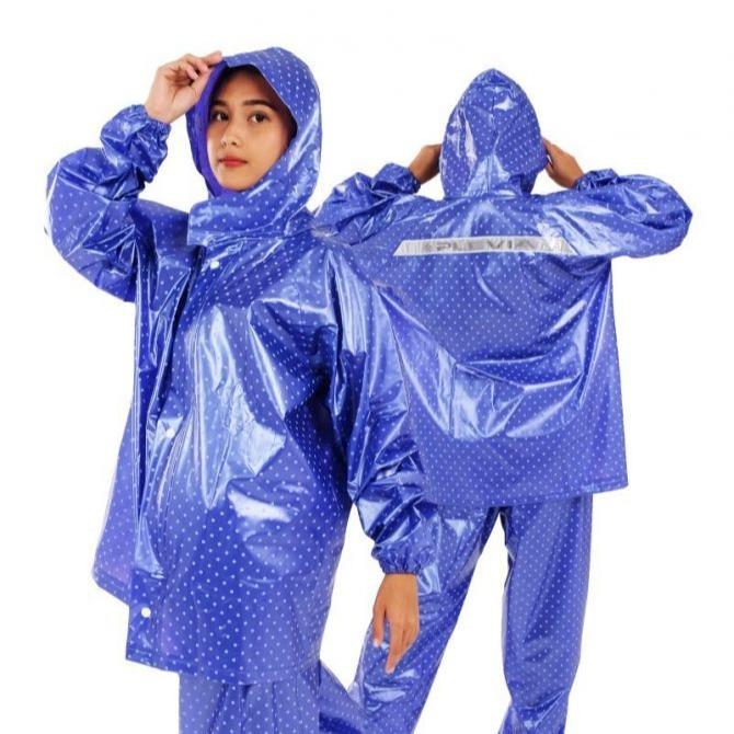 Jas Hujan Setelan Dewasa Plevia Pop Motif Polkadot