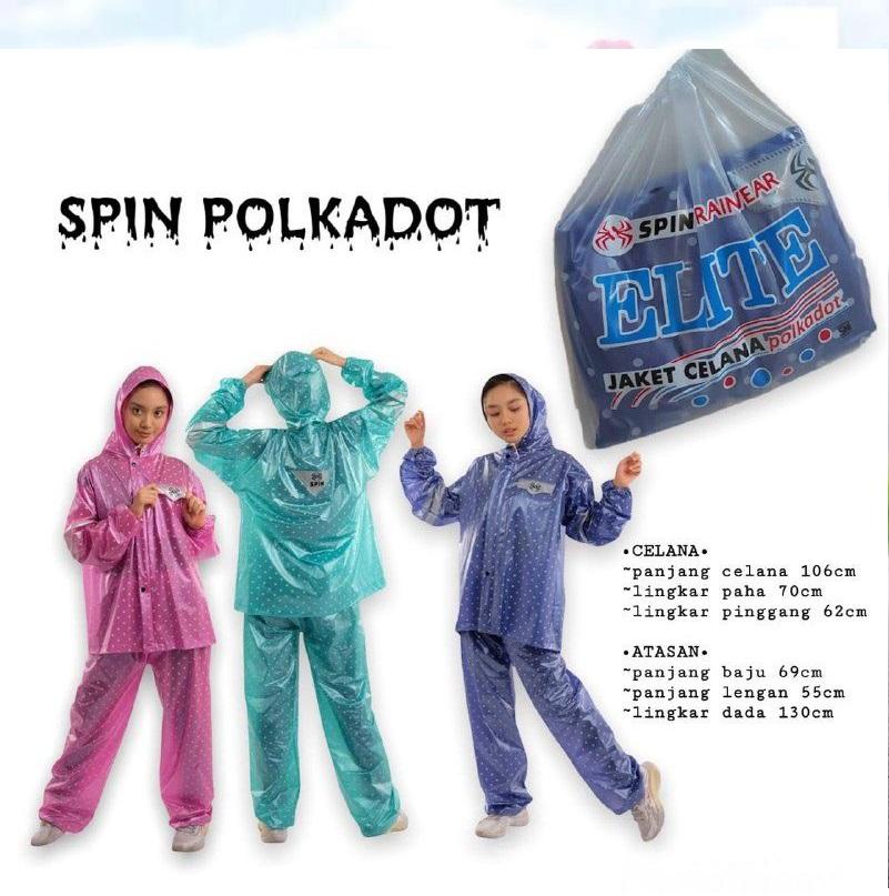 Jas Hujan Setelan Dewasa Spin Elite Motif Polkadot