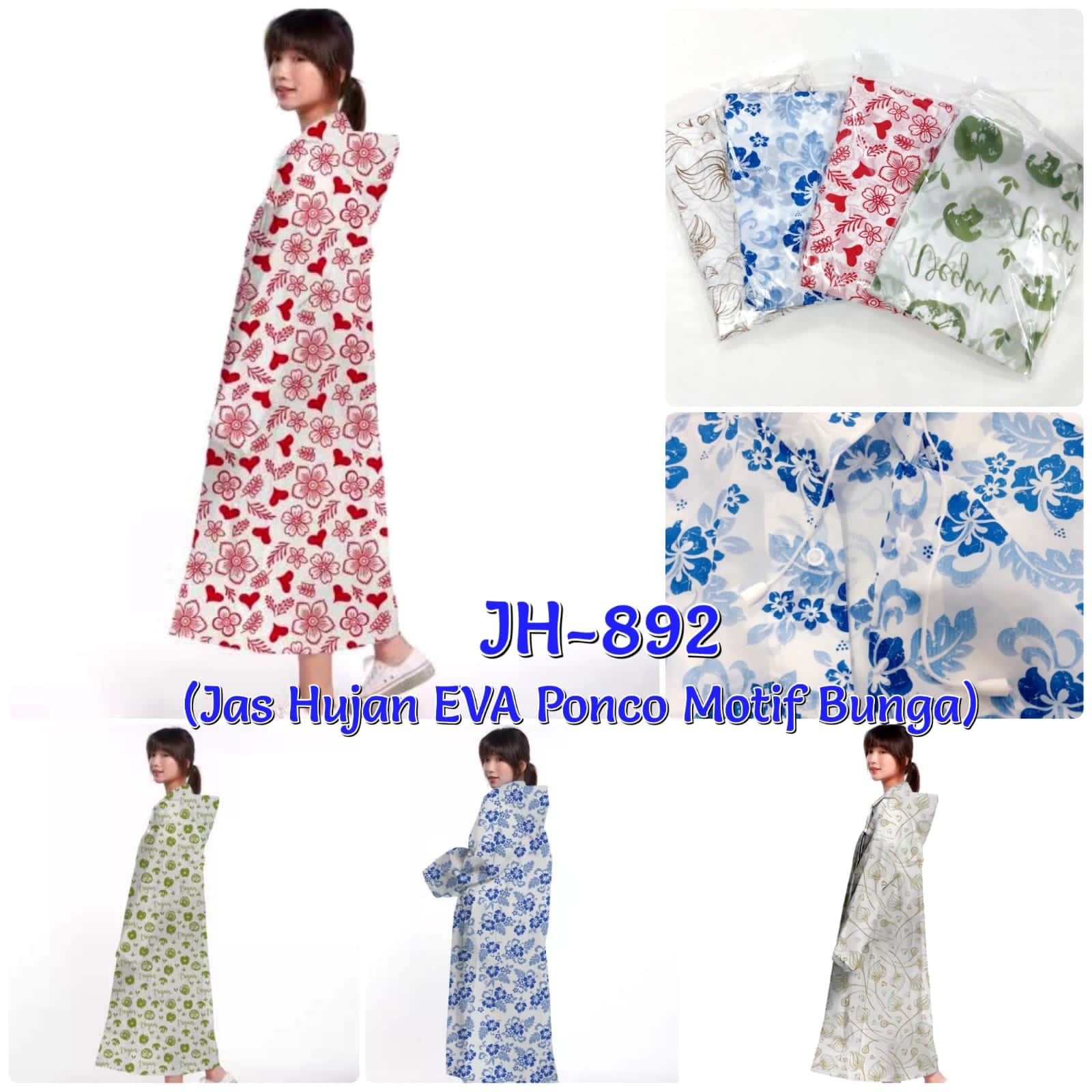 Jas Hujan Terusan Raincoat Dewasa Nagoya EVA Motif Kembang