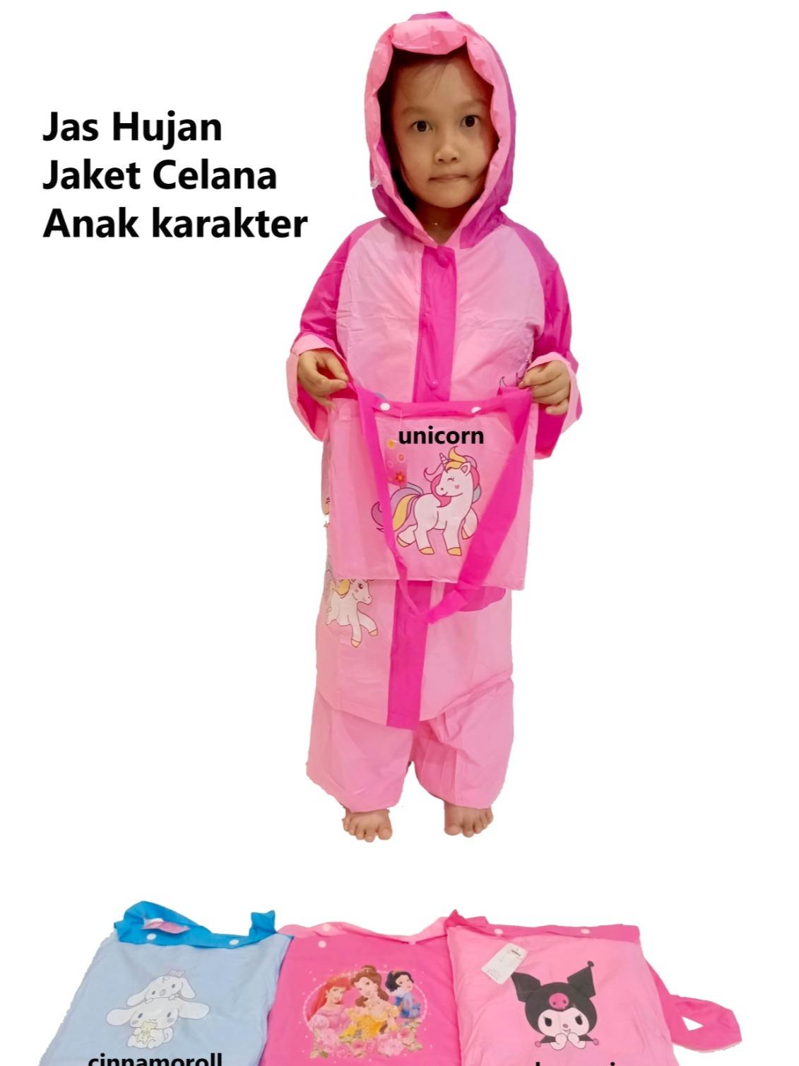 Jas Hujan Setelan Anak Import Motif Karakter Backpack Sleting Depan