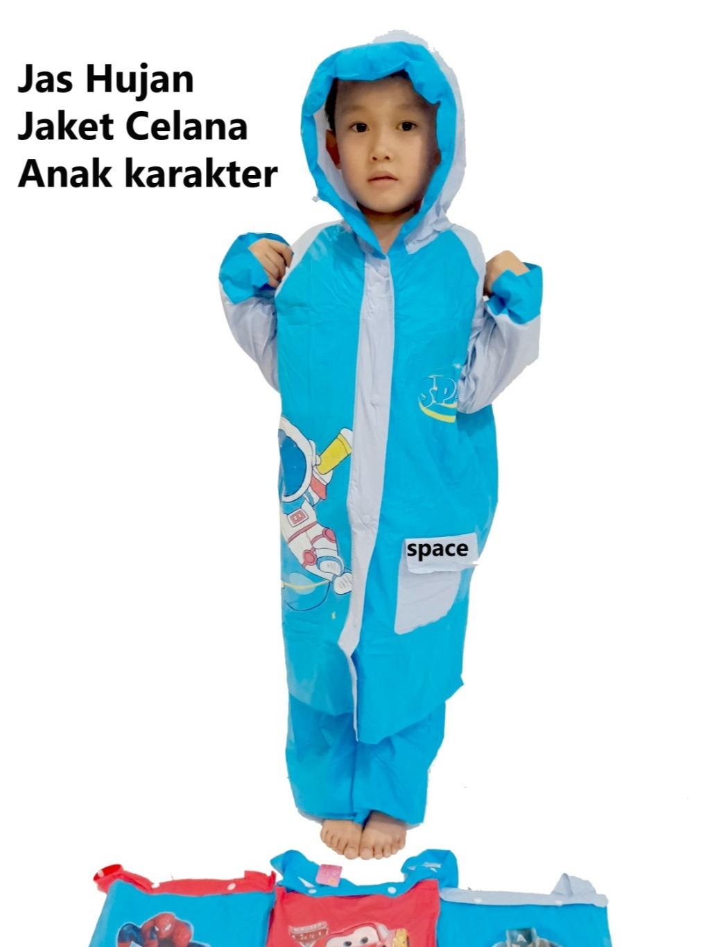 Jas Hujan Setelan Anak Import Motif Karakter Backpack Sleting Depan