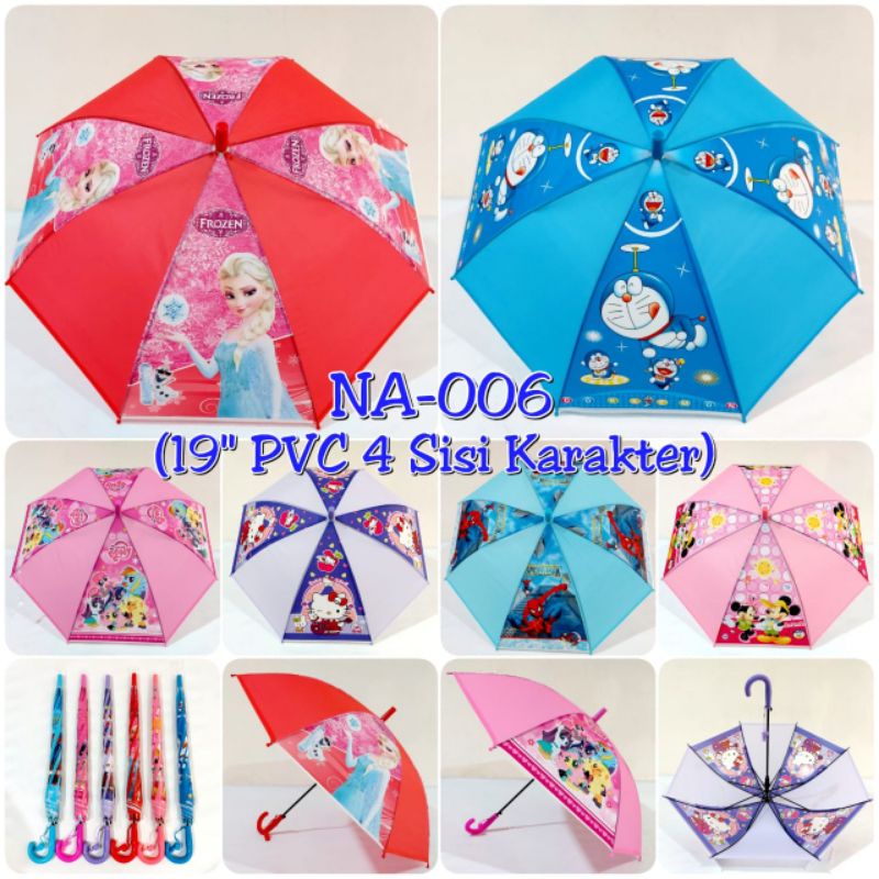 Payung Tongkat Anak Nagoya 8 Jari PVC Motif Karakter 4 sisi NA 006